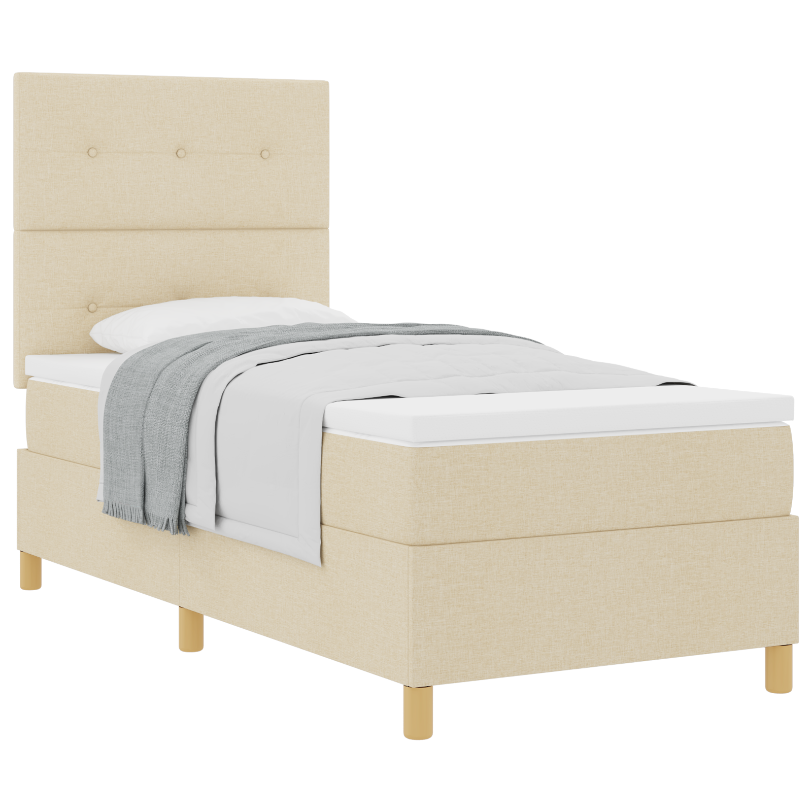 Lit simple | Lit adulte | Lit Box Spring avec matelas Crème 90x200 cm ...