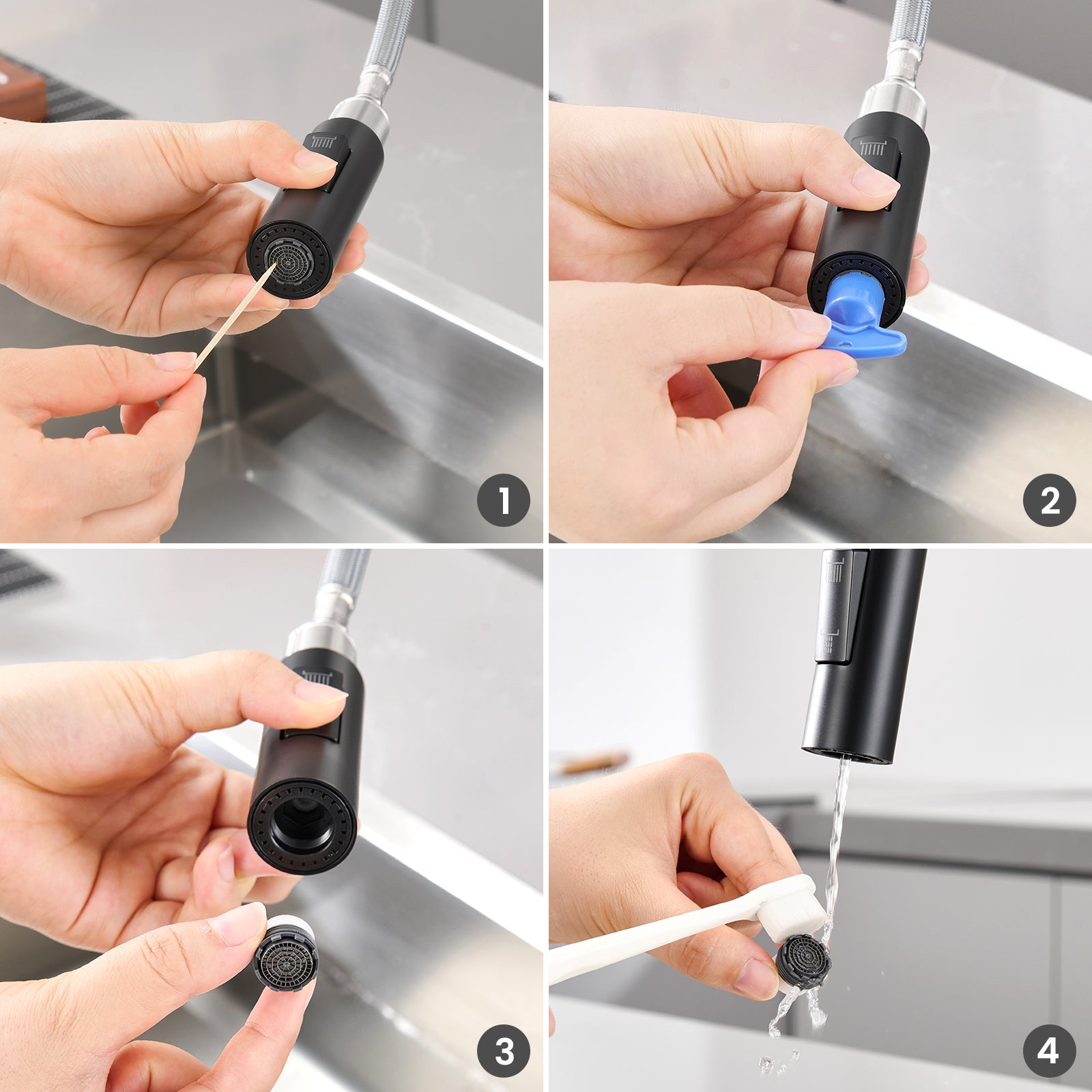 Rubinetto da cucina, Miscelatore da cucina con doccetta estraibile,Rubinetti da cucina 2 getti,Rotativo a 360°,2 modalità di spruzzatura - 4