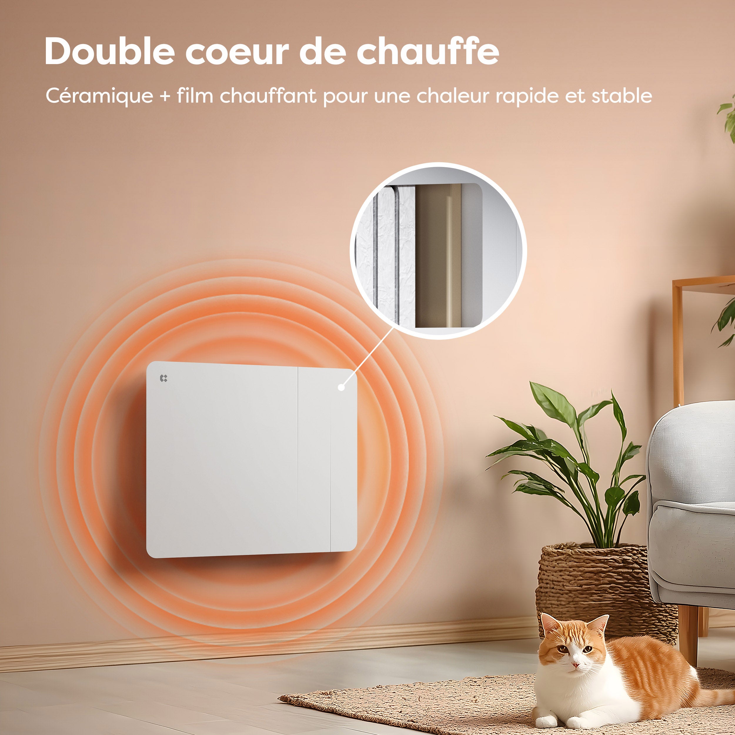 CIARRA Radiateur connecté à inertie sèche céramique 1000W Double coeur de chauffe Programmable 5 Modes Silencieux Blanc mat CDHTD10A-W - 3