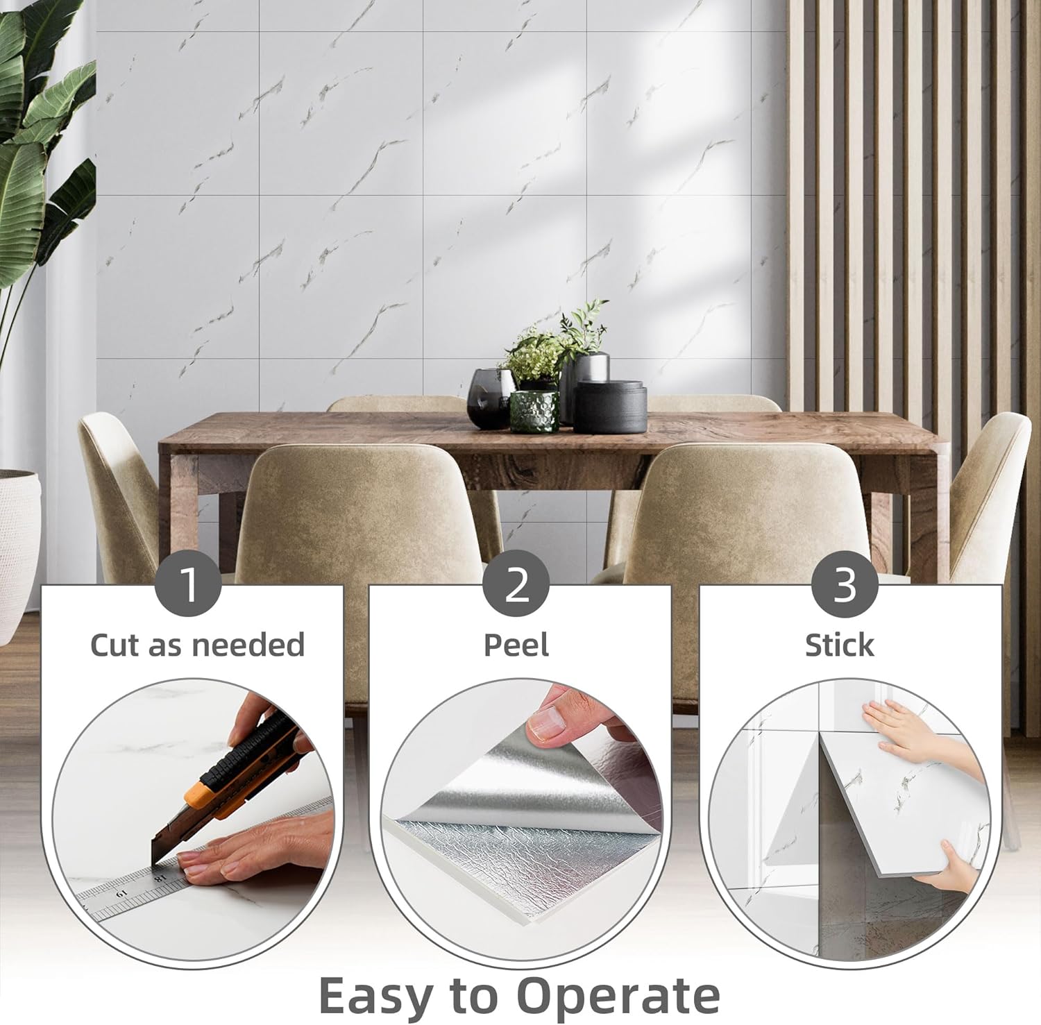20 Pièces Carreaux Adhesif Cuisine, Carrelages en Marbre Auto-Adhésifs de 30 x 30 cm pour mur, Carrelages Adhésifs Pour Cuisine, Salle de Bains Salon - 5
