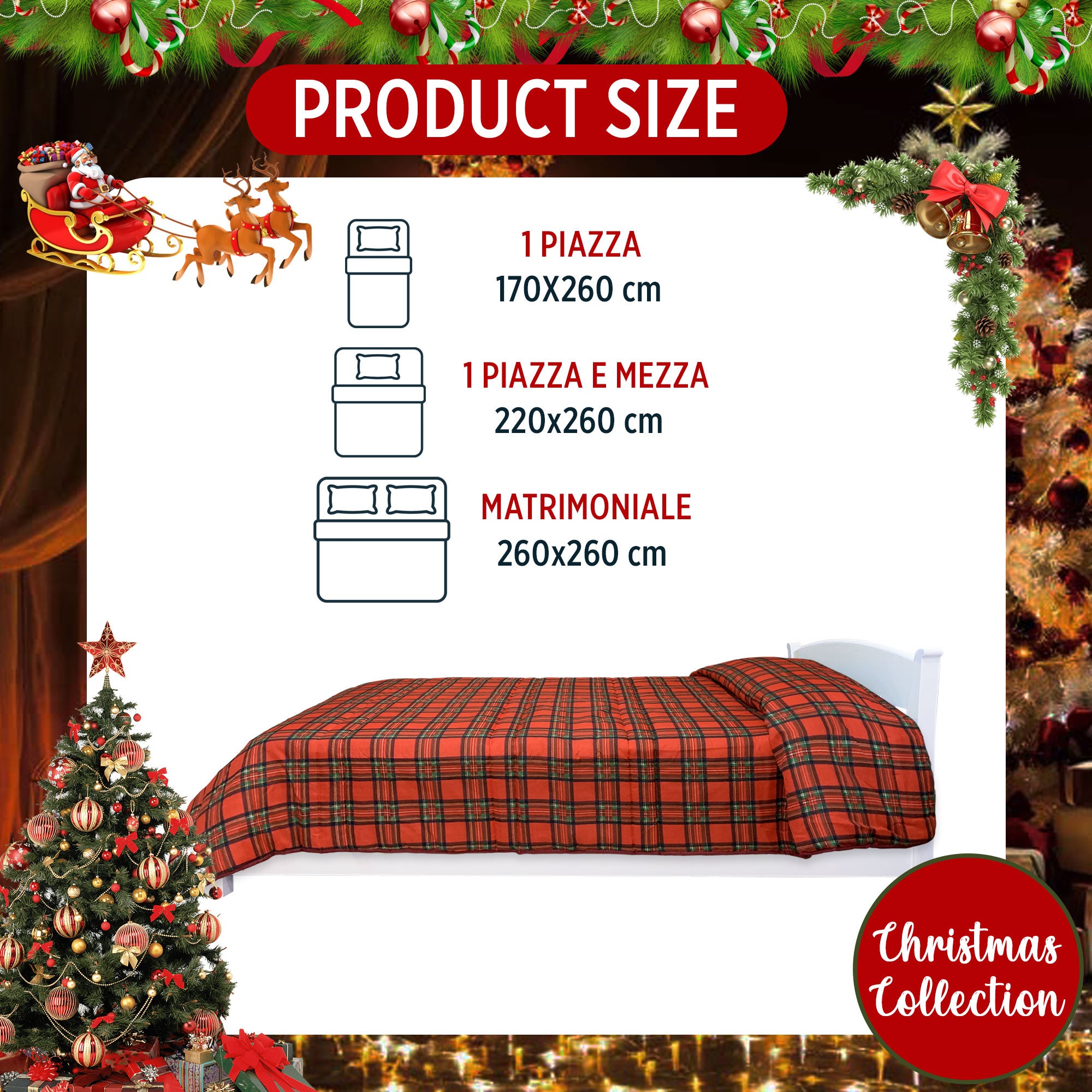 Trapunta natalizia piumone invernale letto matrimoniale Tartan 6511 - 3