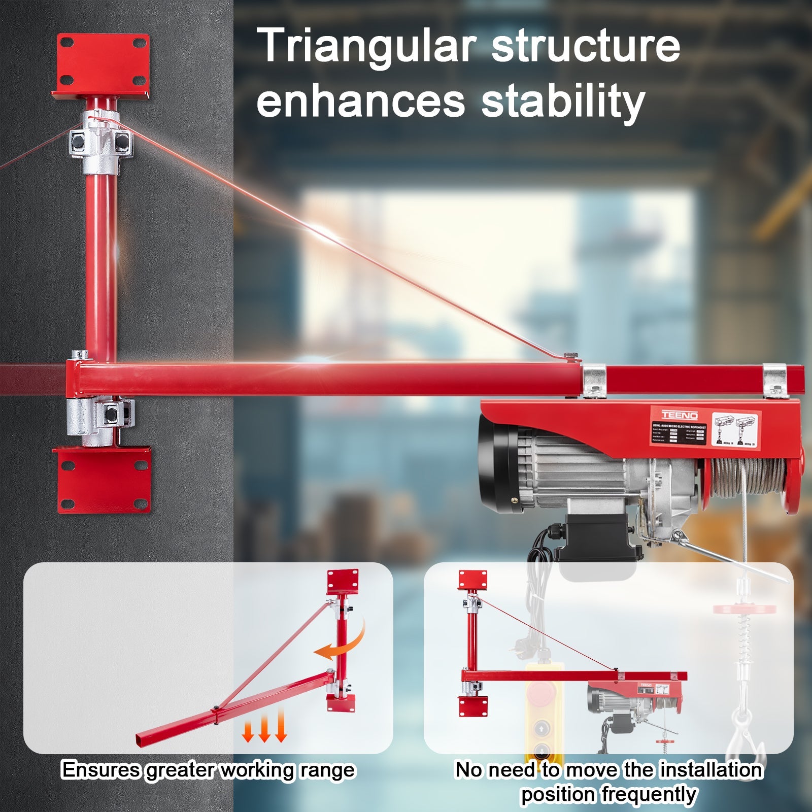 TEENO Treuil Electrique et Bras de support de palan électrique,Chevre de Levage 220v 1450W - 5