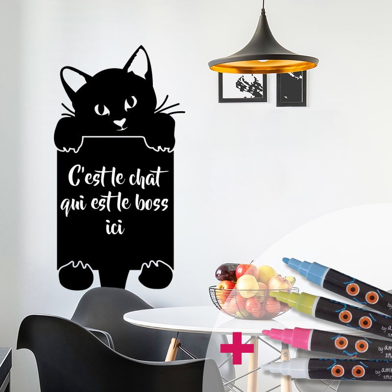 Adesivo lavagna gatto cuculo + 4 gessi liquidi - Sticker adesivo - adesivi murali - 165X75cm - 3