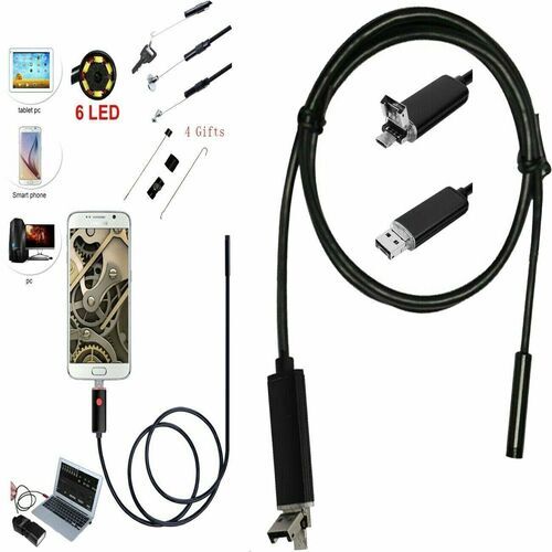 Endoscopio USB 2 In 1 IP67 - Fotocamera Ispezione Con 6 LED, Cavo 1-5 M, Adattatore OTG Per Smartphone Android E PC, Diametro 7 Mm