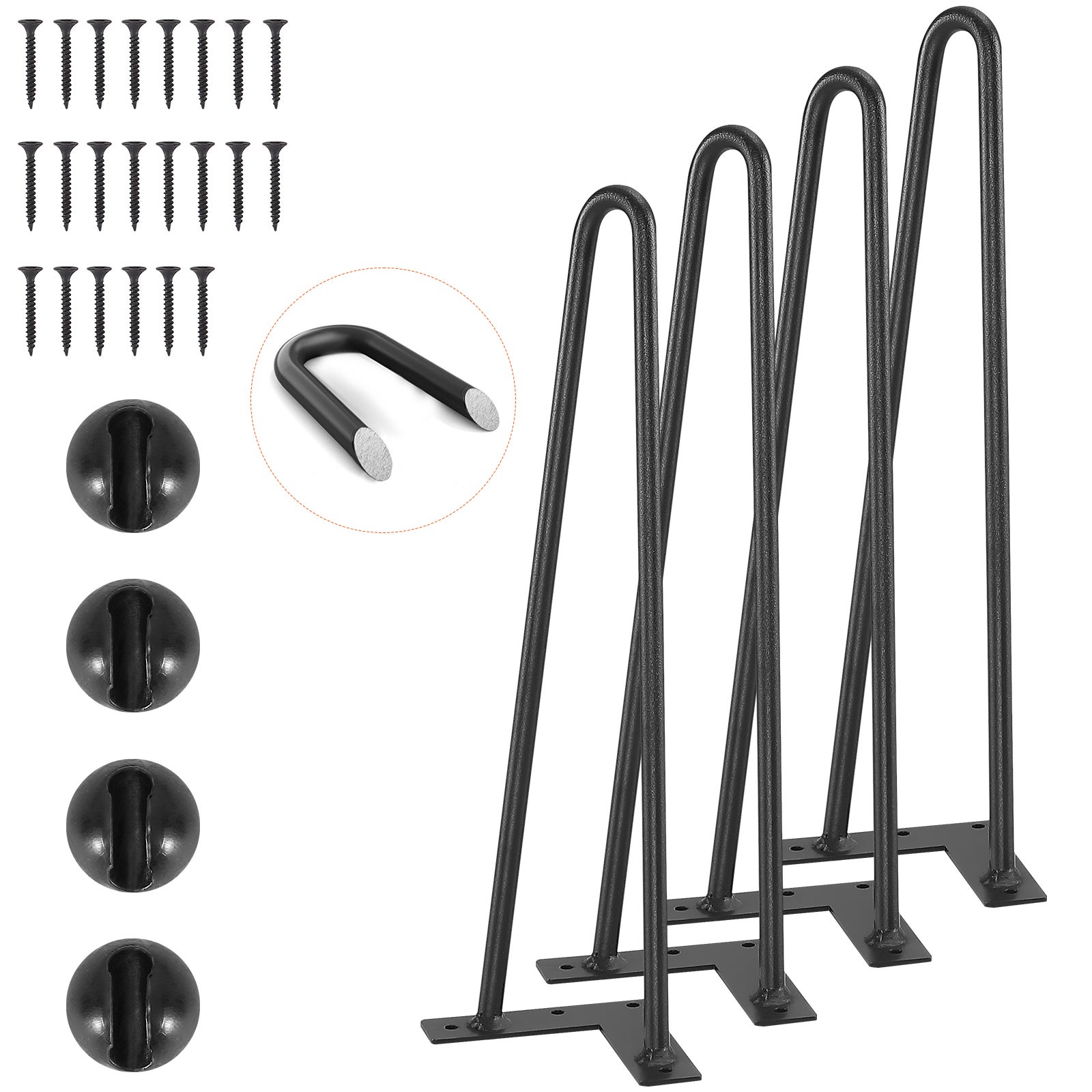 Zestaw 4 nóg stołowych nogi typu hairpin wysokość 406 mm 110x110 mm płyta montażowa nogi typu hairpin ze stali węglowej malowanej proszkowo nośn VEVOR