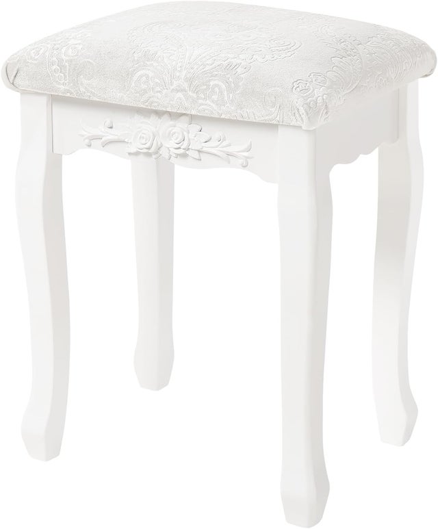 Tabouret de Coiffeuse 37x30x50cm WOLTU, Vintage Rembourré, Chaise de Maquillage et de Chambre, Style Baroque, Blanc Crème