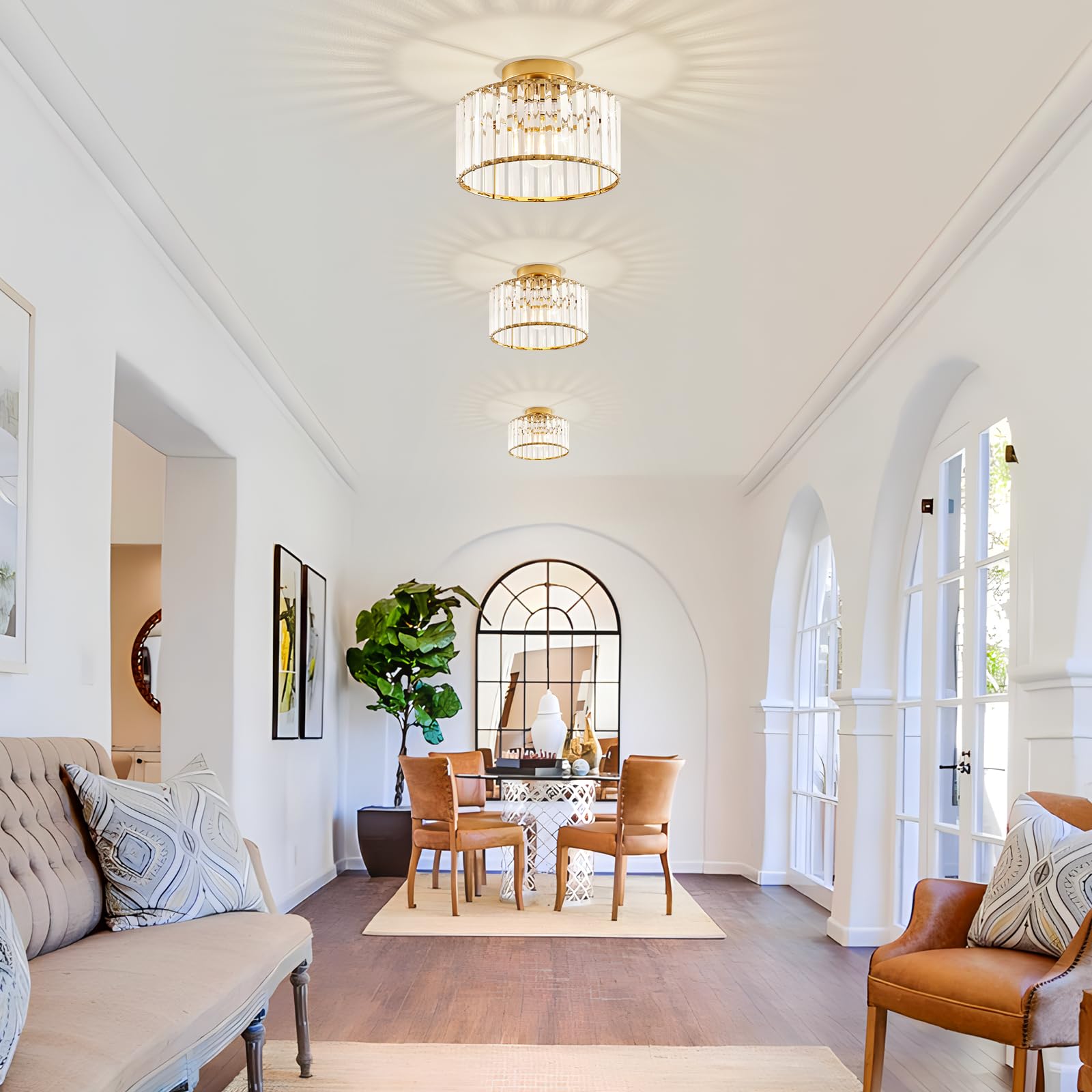 Plafonnier en cristal – Plafonnier semi-encastré, lustre moderne, plafonnier pour cuisine, chambre à coucher, entrée, 3 températures de couleur - 6