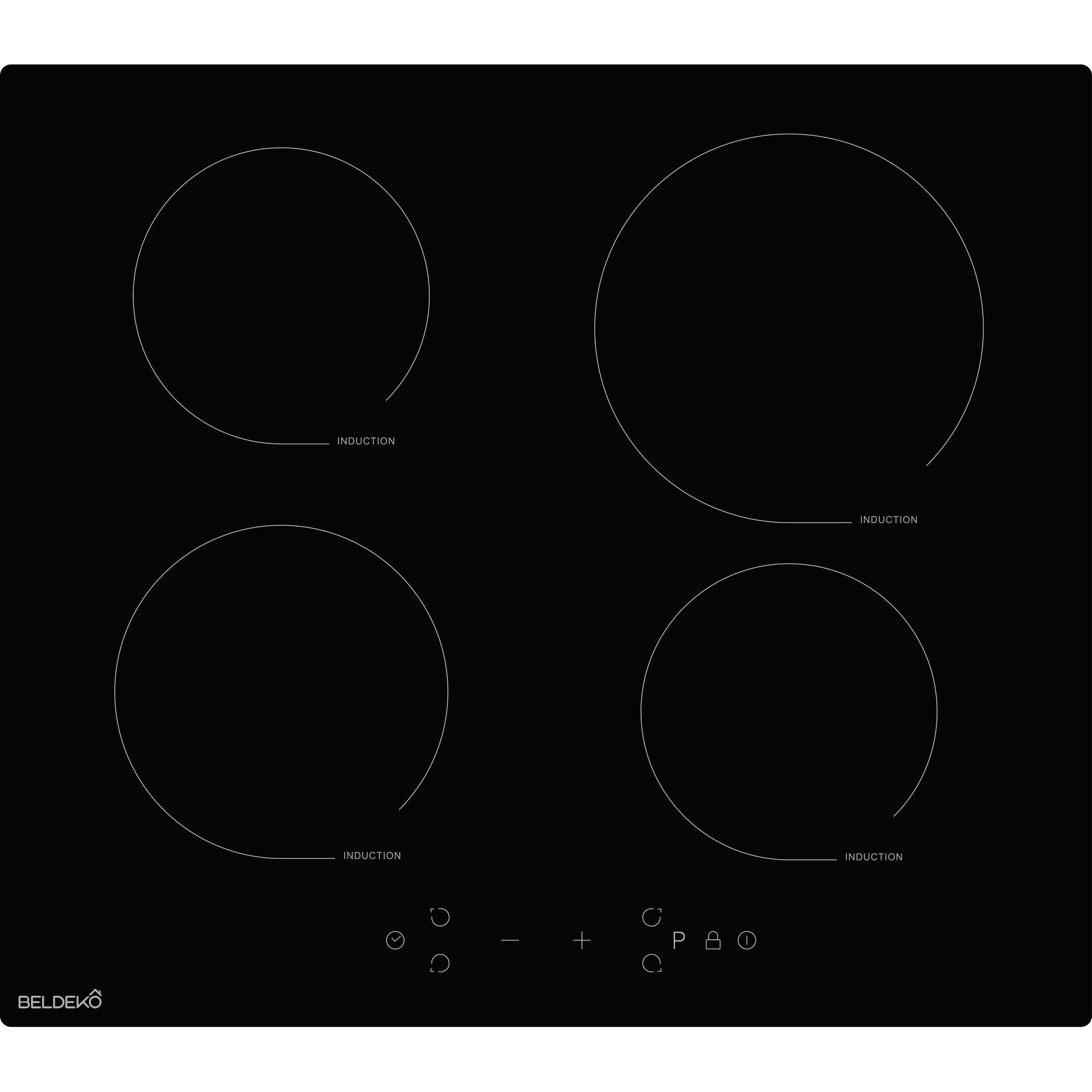 Plaque Induction BELDEKO 4 Zones - 7900W - Boosters - Minuterie - Verrou Enfant - 56x49cm
