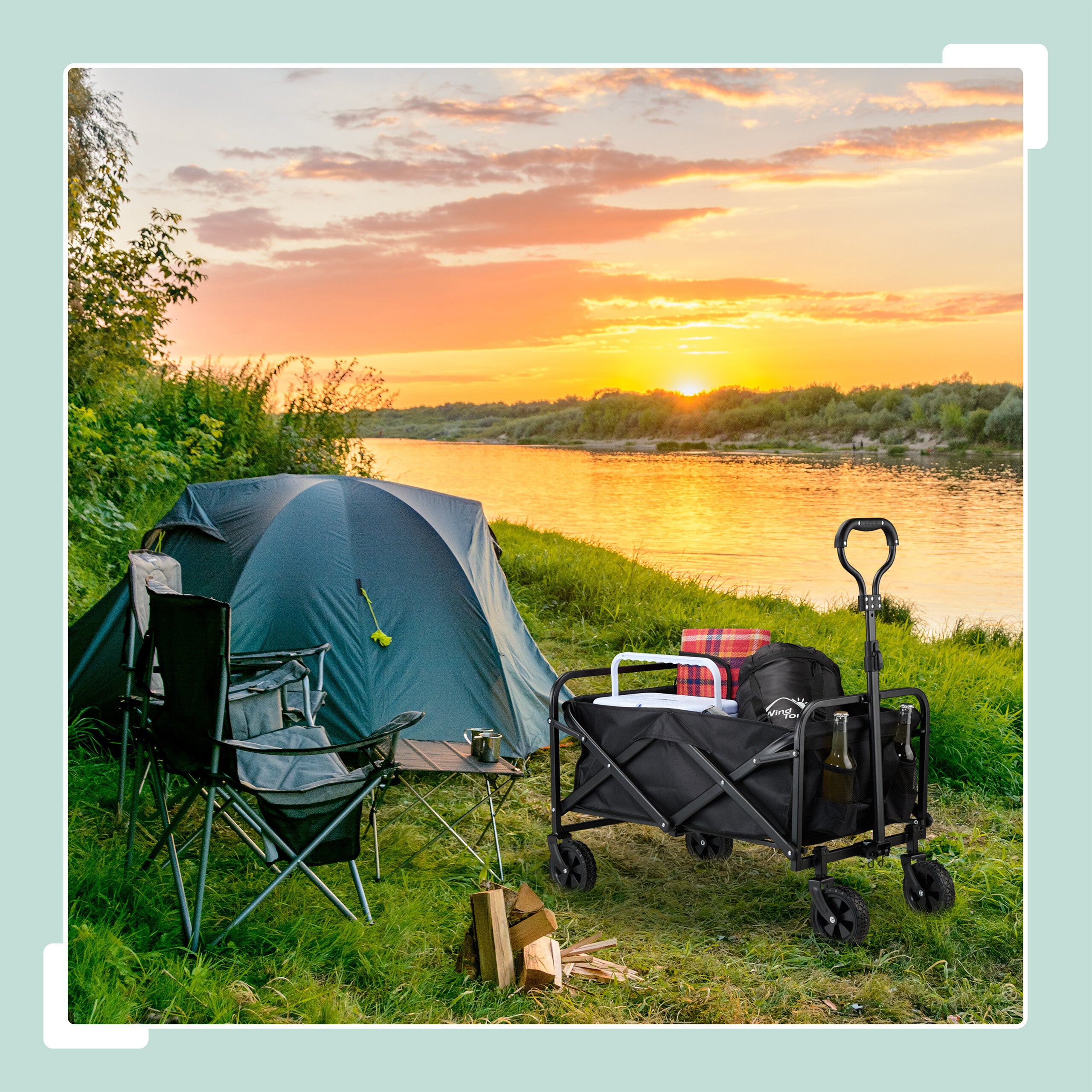 Chariot à roulettes, pliable, poignée pratique, bras télescopique, pour le camping ou la plage, noir, Relaxdays - 2