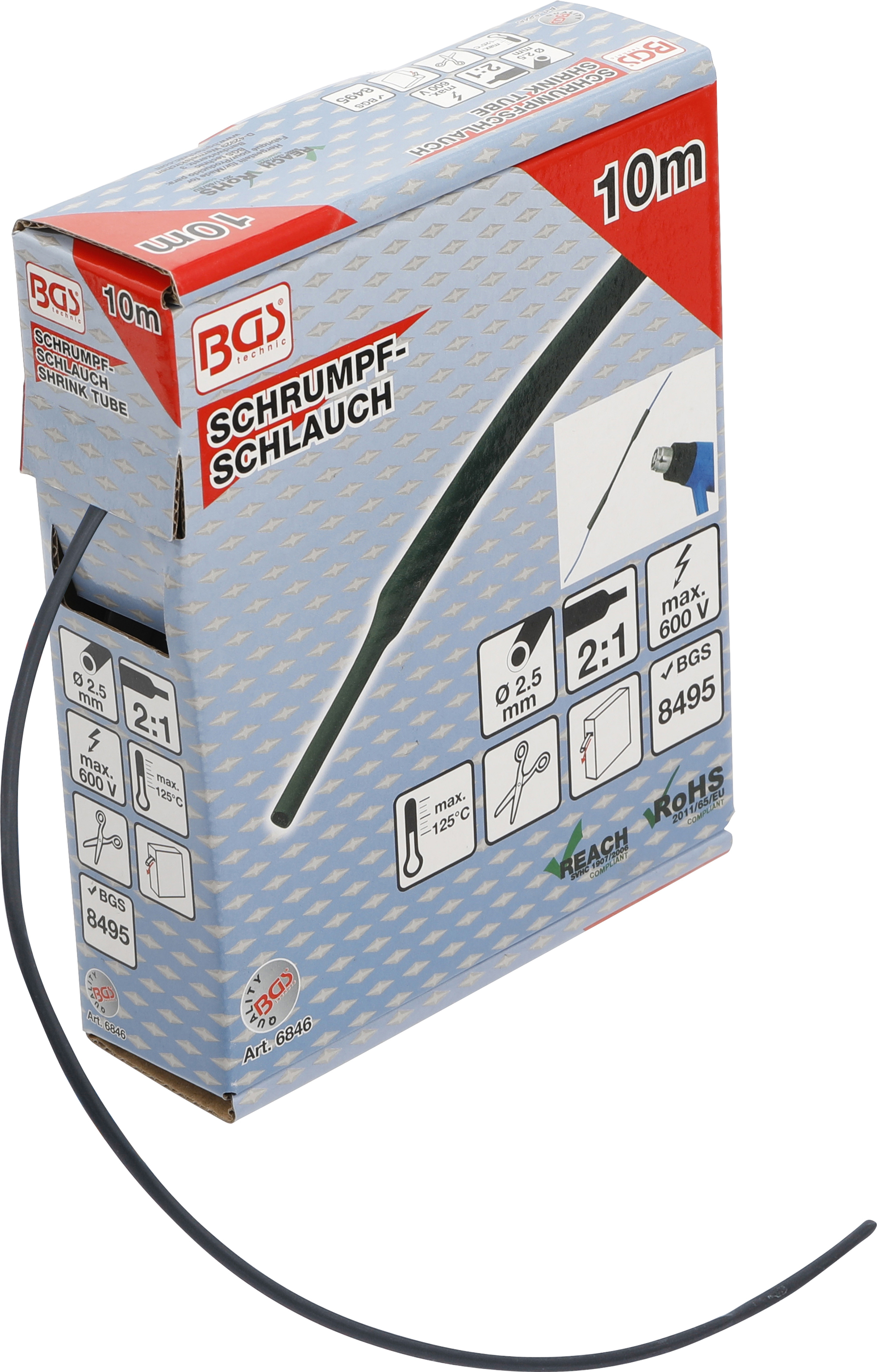 BGS Pudełko termokurczliwe czarne Ø 2,5 mm 10 m - 6846