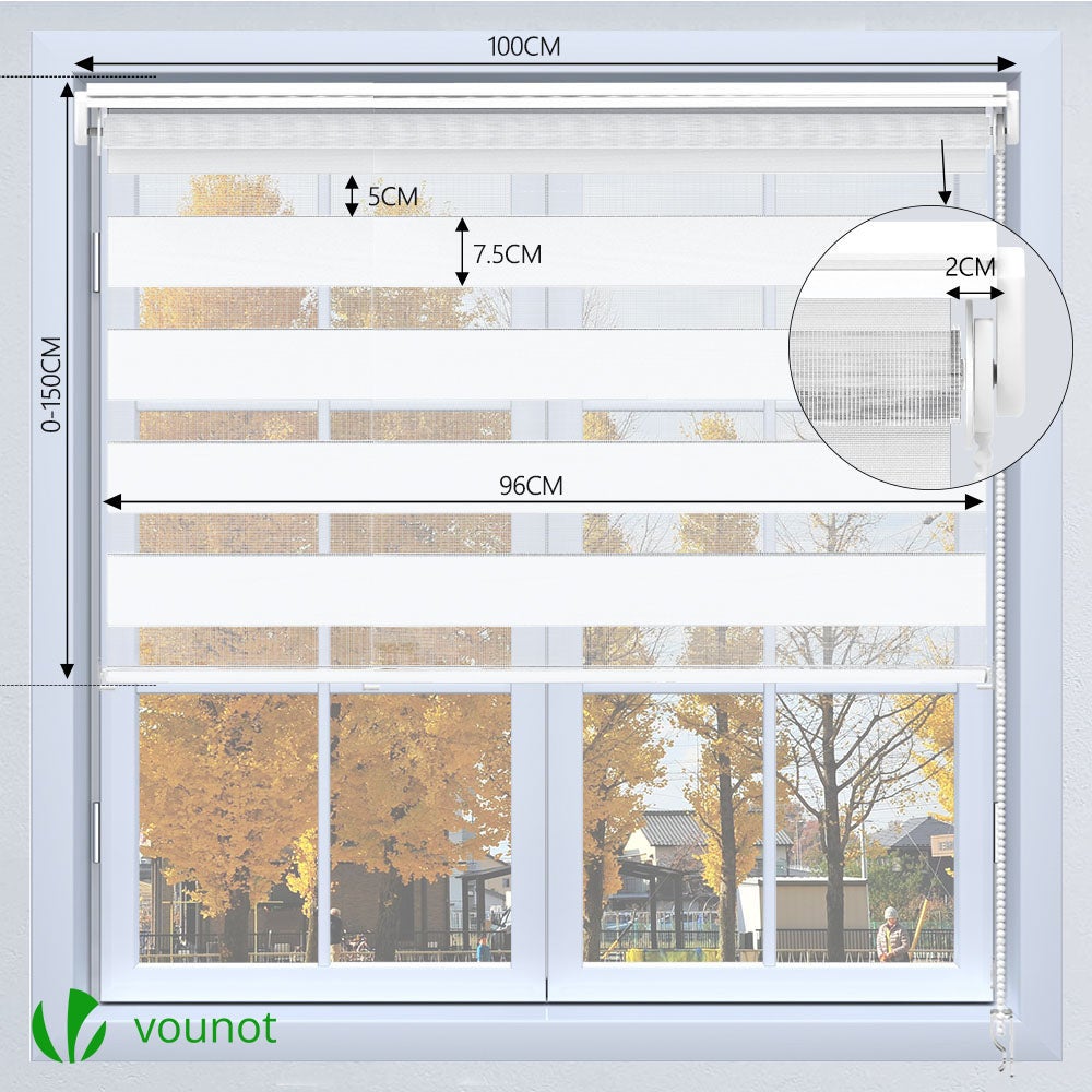 Lot de 2 Stores enrouleur jour/nuit blanc - 100x150cm - sans perçage ou avec - VOUNOT® - 4