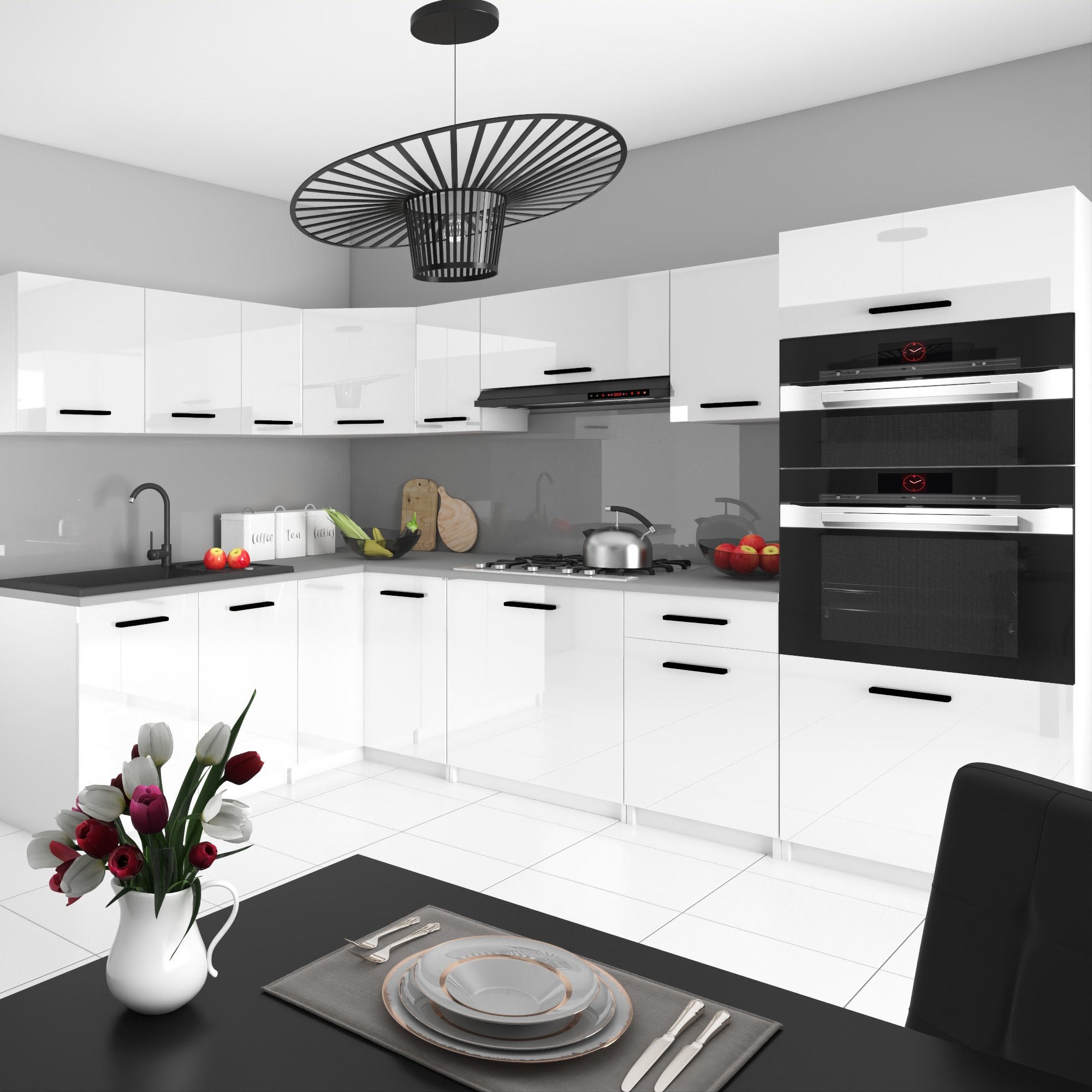 BELINI Cuisine Equipee Complete ITALIA 8 - 420 cm. Cuisine en L avec Plan de Travail, Blanc Très Brillant - 2