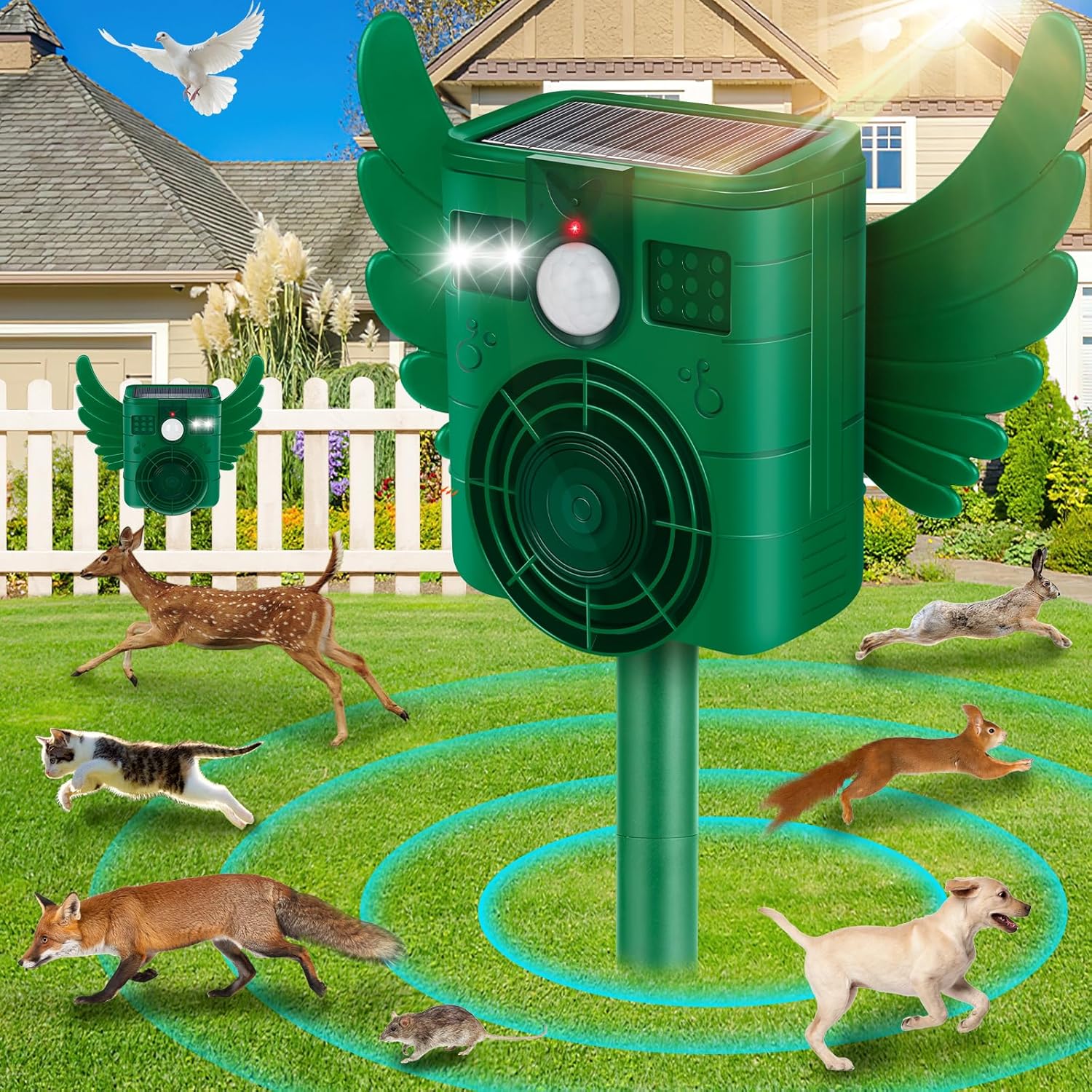 Répulsif à Ultrasons Solaire pour Animaux -Anti-Renard - Détecteur de Présence avec Flash Lumineux - Résistant à l'Eau IP66 - Idéal Jardin et Terrasse - 5
