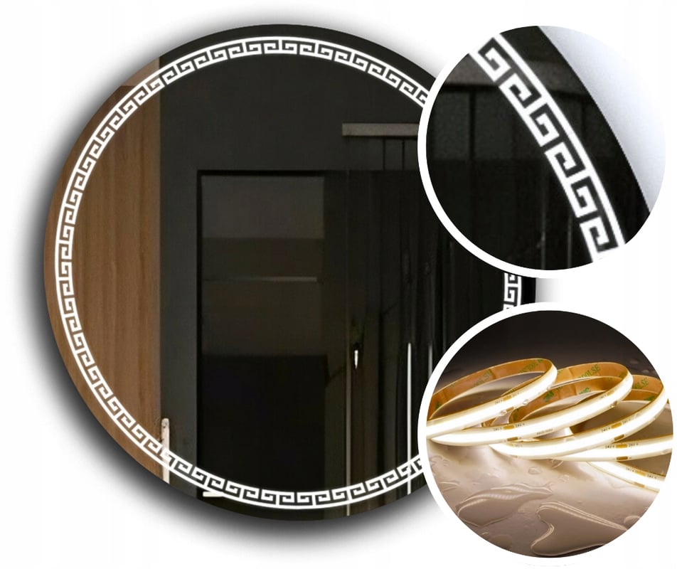 Lustro Led Okrągłe 50 cm + Wodoodporne Ledy COB 480 diod/m Ledowe Premium