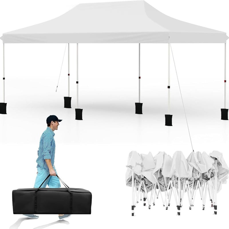 Altana Ogrodowa 3x6 m, Składana, z Regulowaną Wysokością, Torba Transportowa, 6 Worków z Piaskiem, Przenośny Pawilon na Wesela, Pikniki, Biały