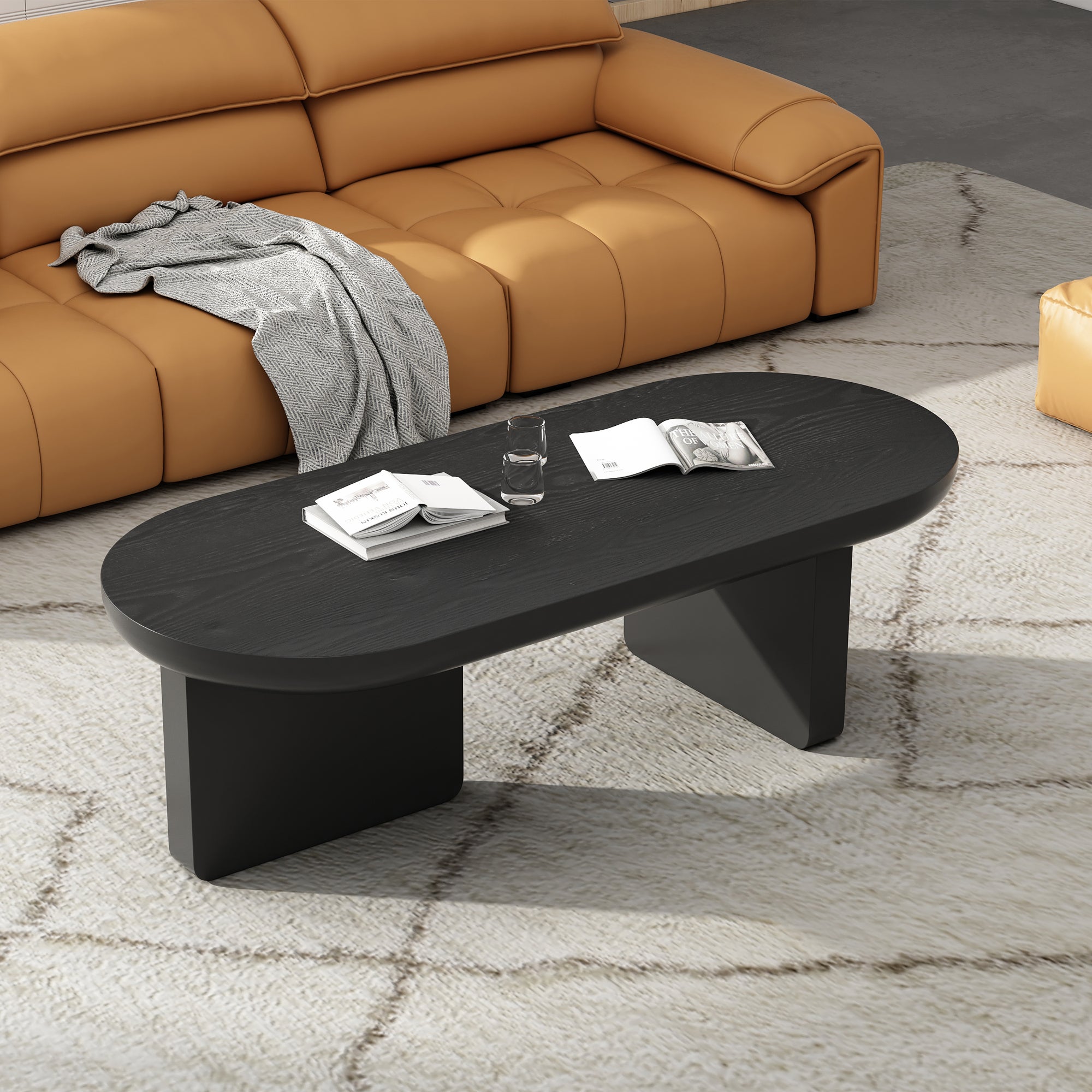 Stolik kawowy owalny, stolik pomocniczy - 119,7 x 49,8 x 35,5 cm - MDF - Czarny - 2