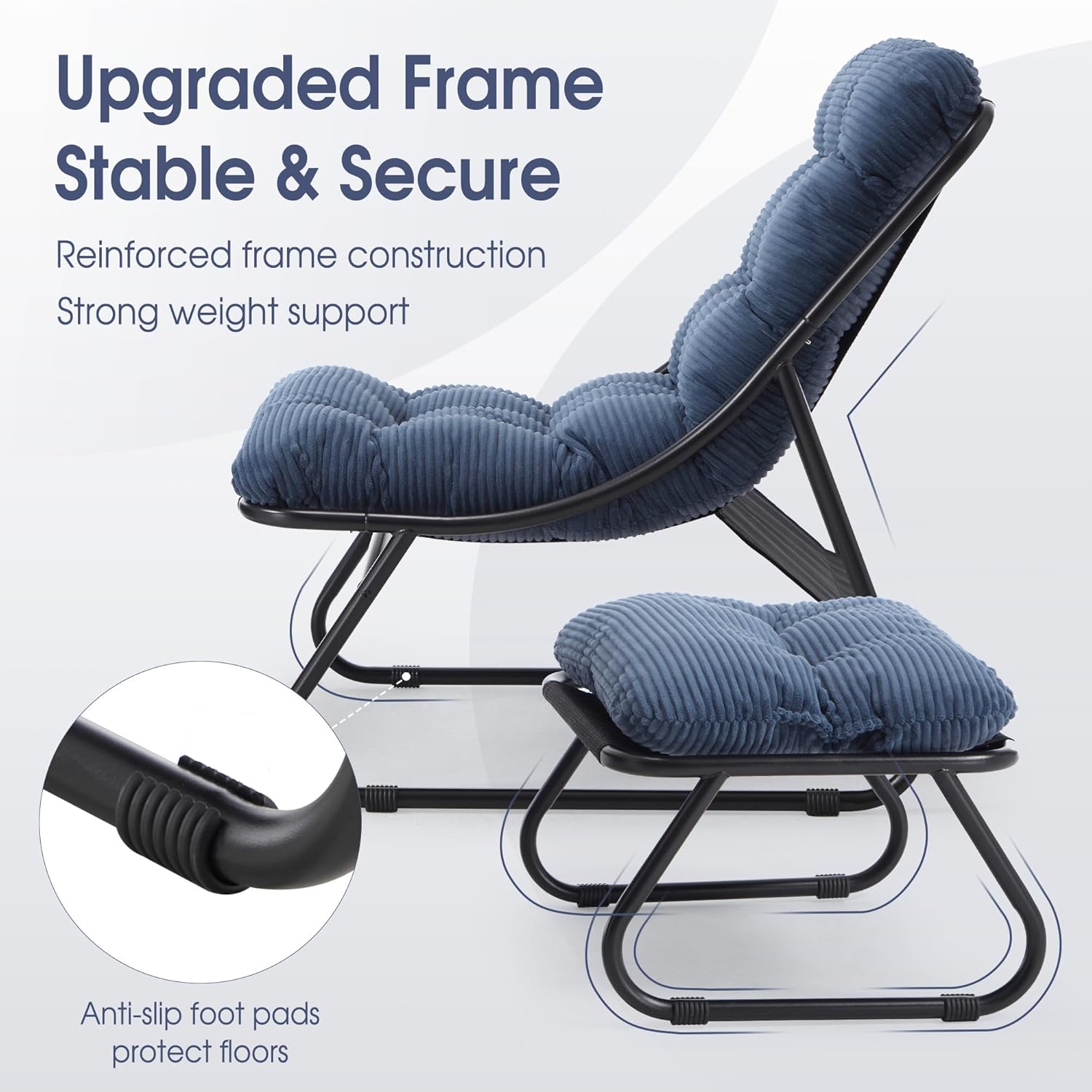 Fauteuil extérieur en acier avec coussin, pouf offert, chaise de jardin moderne pour terrasse et balcon - 3
