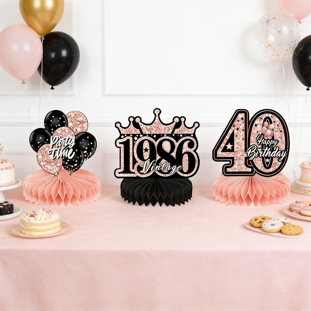Decoración de mesa 40 cumpleaños, 9 piezas de papel rosa y negro ...