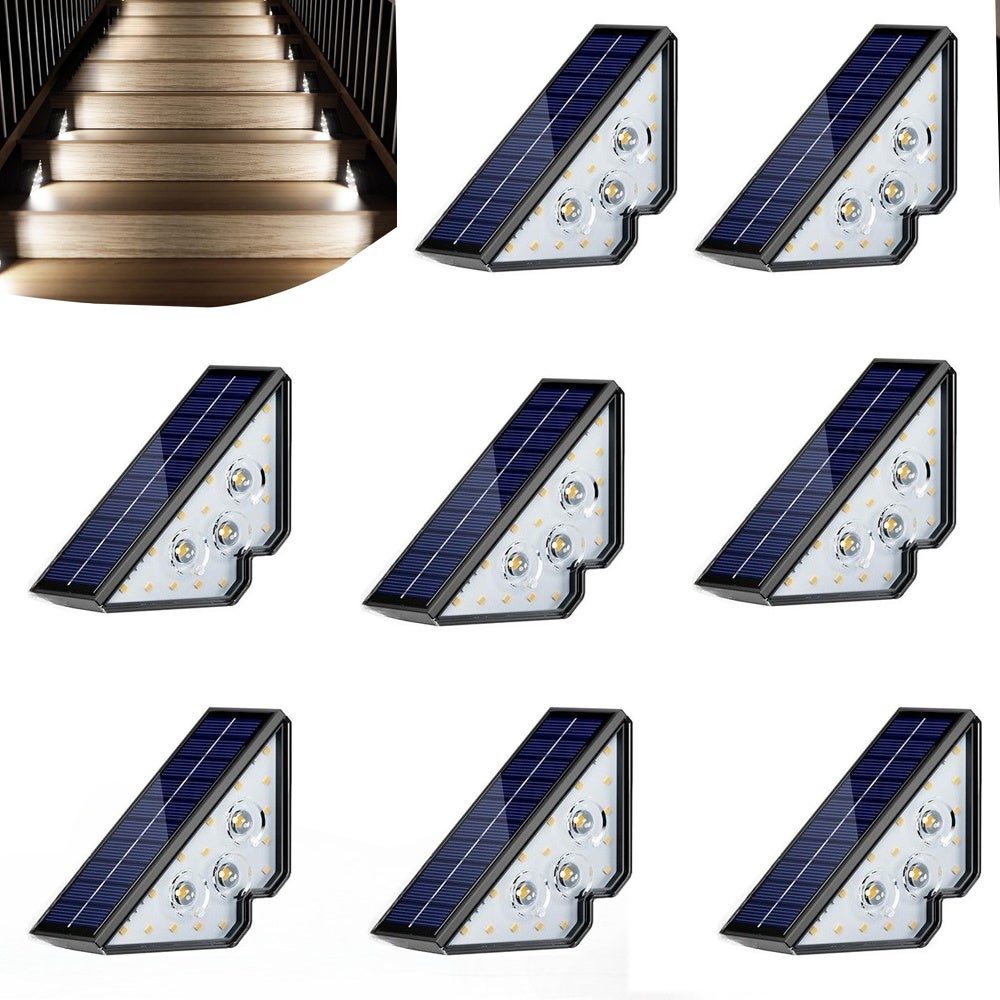Lampy solarne do ogrodu, LED do dekoracji podwórka, na zewnątrz, na ogrodzenie, ścieżkę, schody, wodoszczelność IP65, zestaw 8 sztuk, światło białe