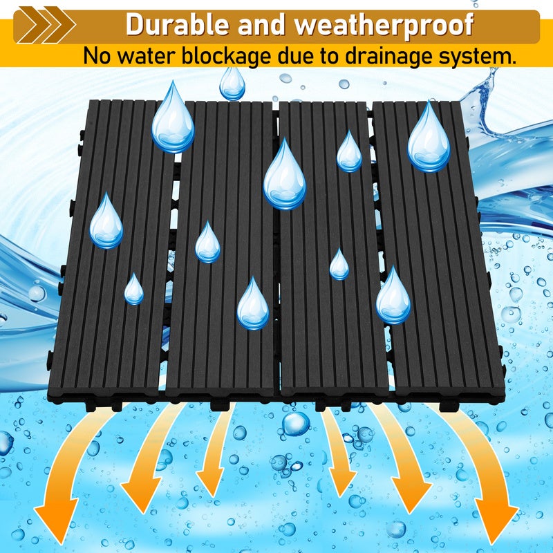 Juego de 11 losas de terraza de madera compuesta antracita con clip de WPC para jardín, piscina y balcón - 6