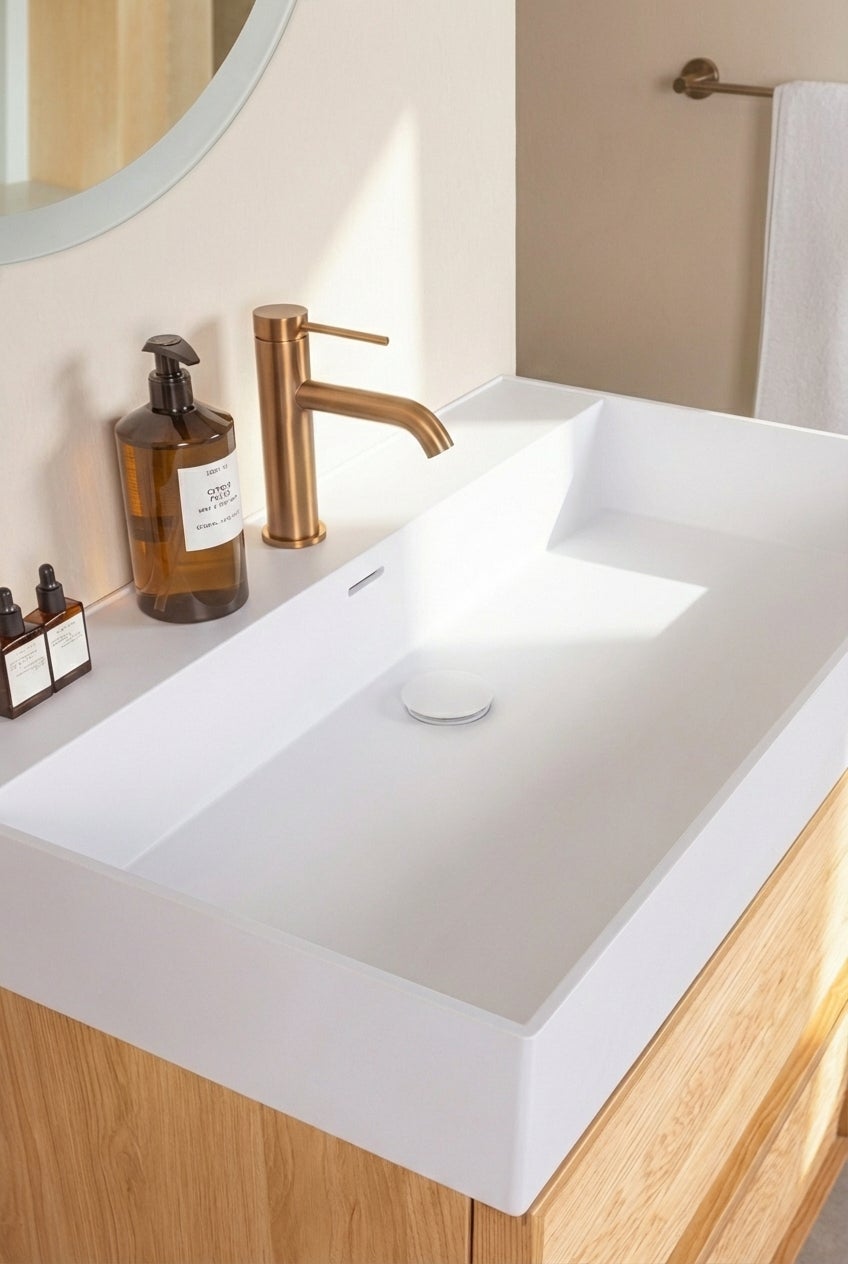 Meuble salle de bain à poser au sol JASPER L80 x H85 x P46 cm couleur chêne clair avec vasque à poser BASS - 5