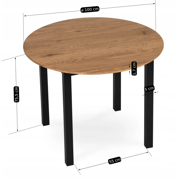 Stół Okrągły Kuchenny Do Jadalni Salonu Kuchni Loftowy Dąb Złoty TEO Ø100 - 6