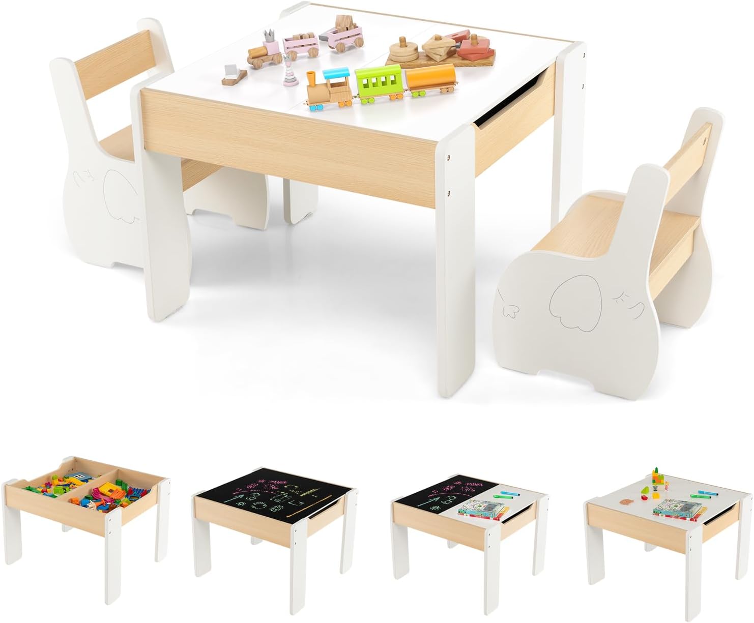 LIFEZEAL Table Et Chaise Enfant Avec Tableau Double Face - Bureau Gris 3-6 Ans Avec Rangement