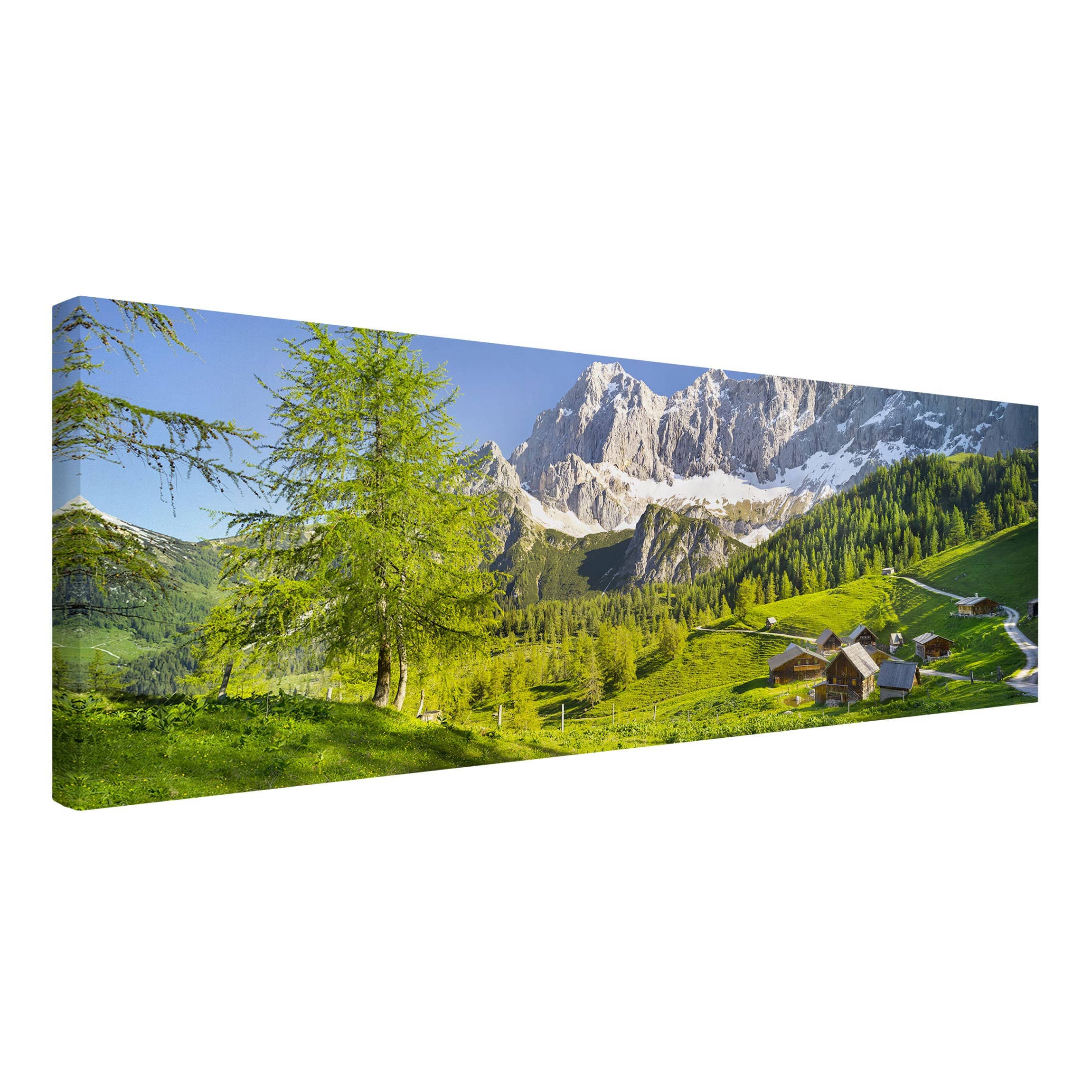 Impression sur toile tableau sur toile châssis vert paysage arbres montagne panorama 85 cuisine chambre à coucher salon couloir 150 x 50 cm - 4