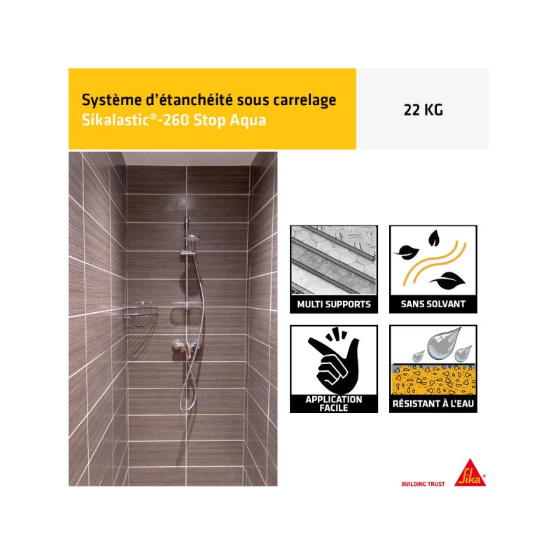 Revêtement d'étanchéité sous carrelage Sikalastic-260 Stop Aqua - 8m² - 22kg - 4