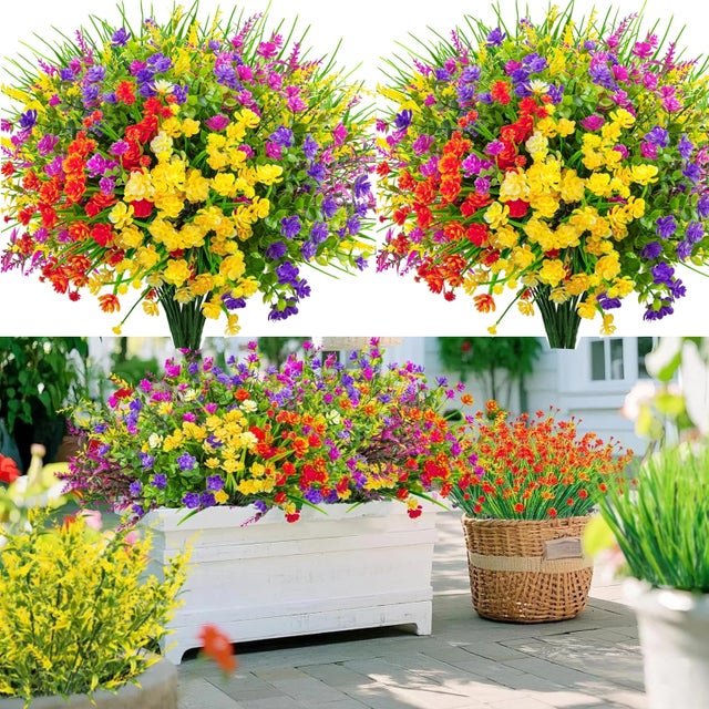 64 ramos de flores artificiais para exterior, plantas artificiais e arbustos verdes artificiais, adequados para casamentos e decoração de jardins.