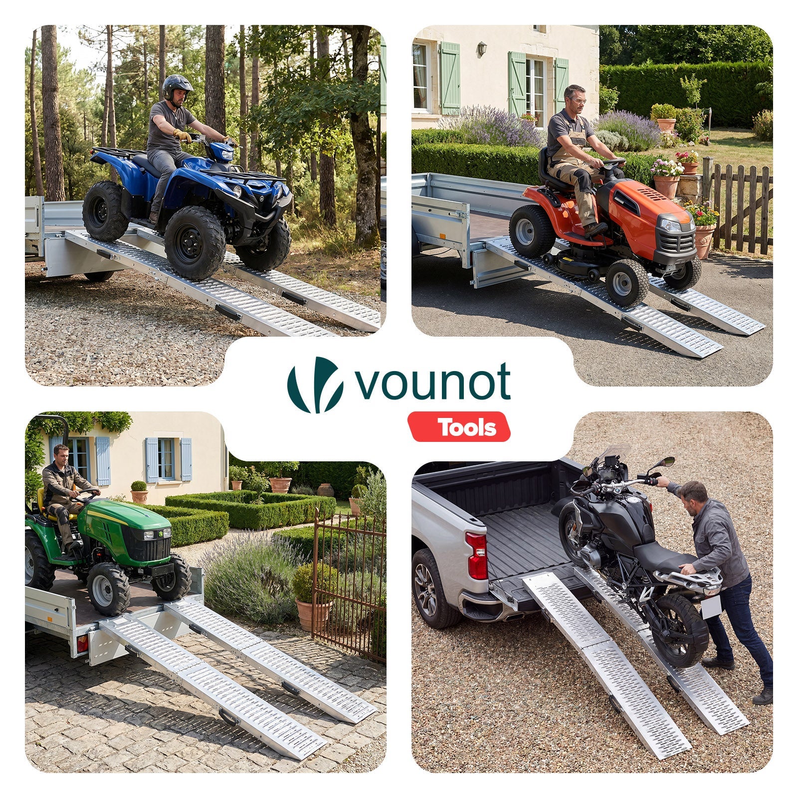 Lot de 2 Rampes de chargement pliable 160cm en acier galvanisé - 400kg max - Rampe d'accès antidérapante avec poignée - VOUNOT® - 7