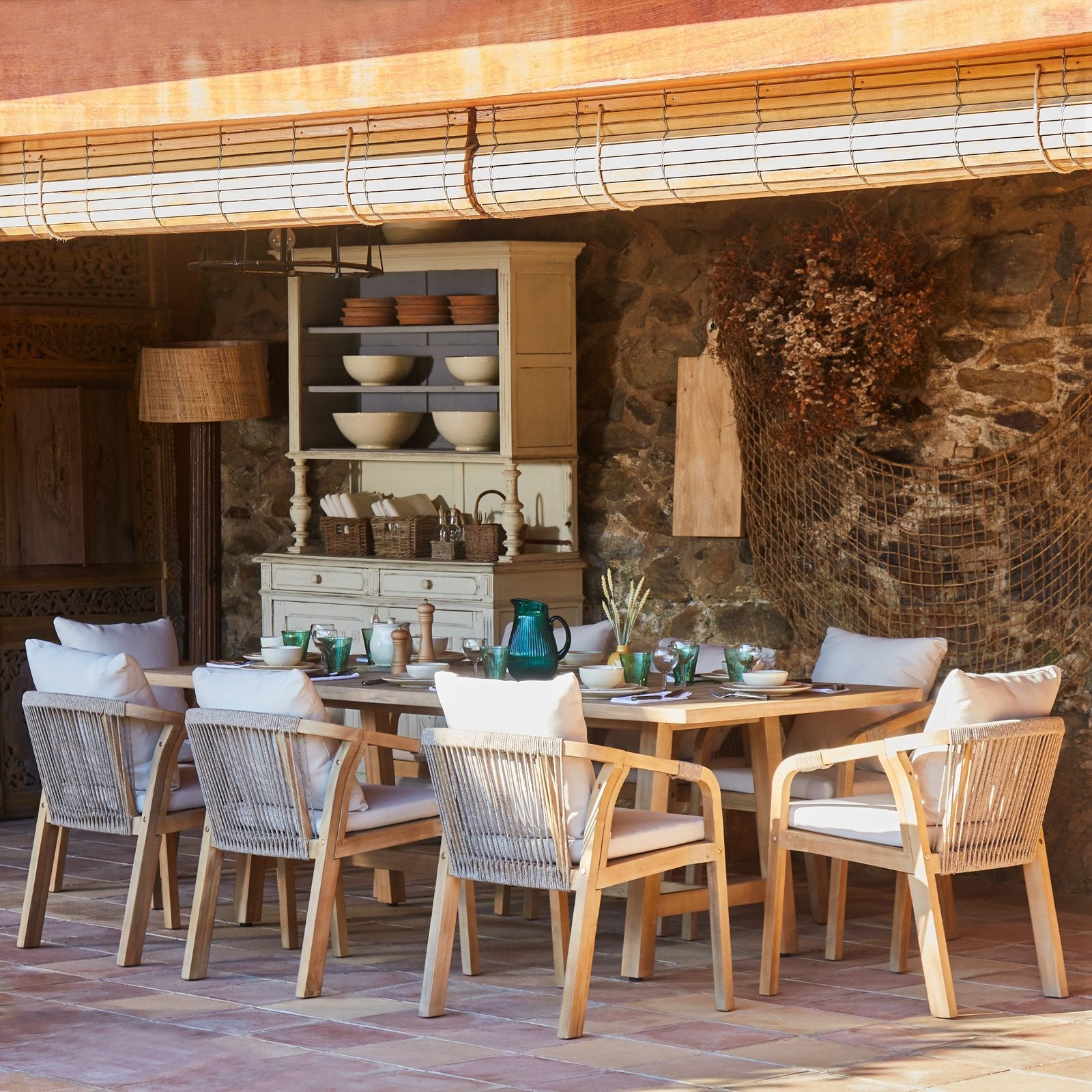 Lot de 4 chaises de jardin en bois d'acacia et en corde tressée - Siena - 6