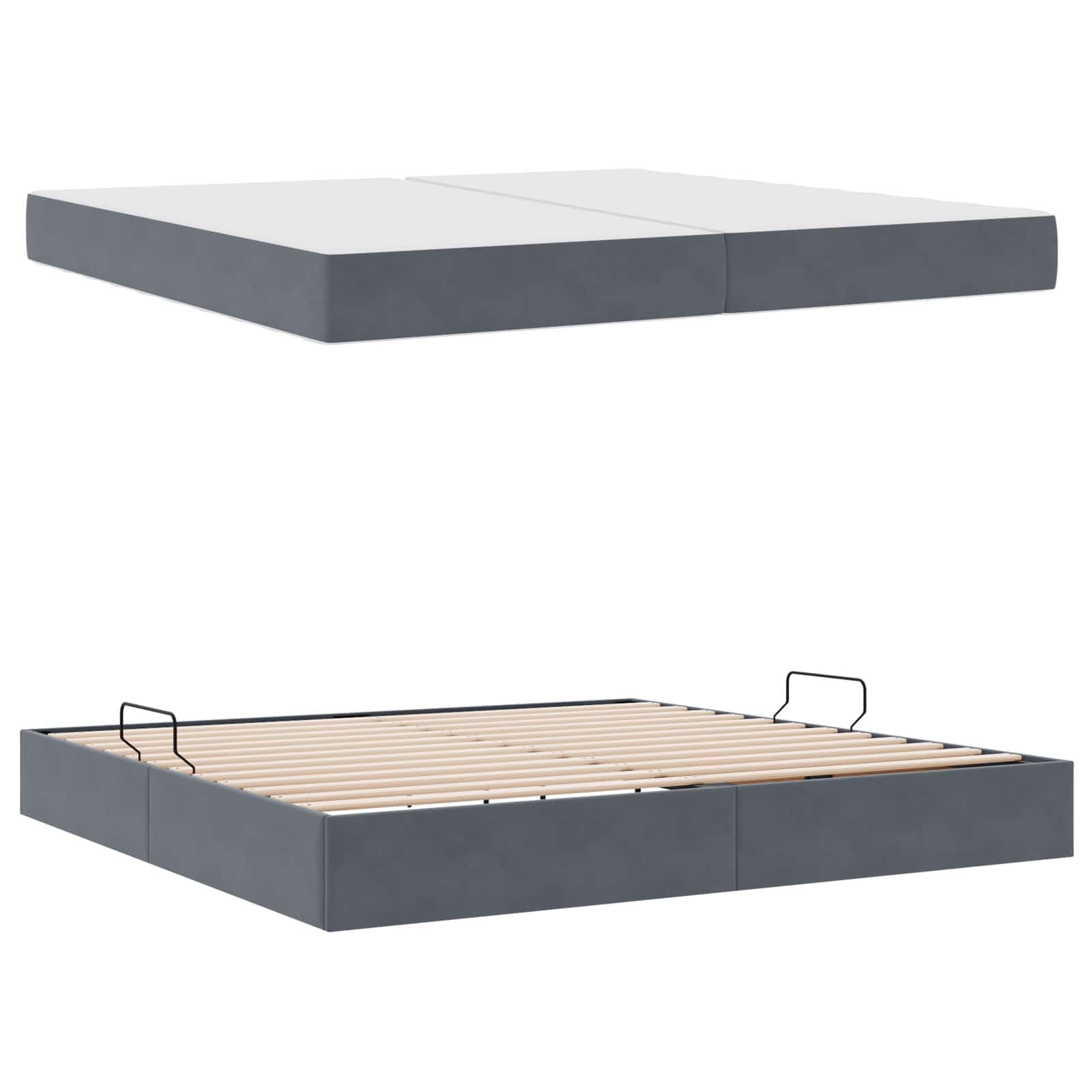 Lit avec rangement et matelas gris foncé 200 x 200 cm velours - 8