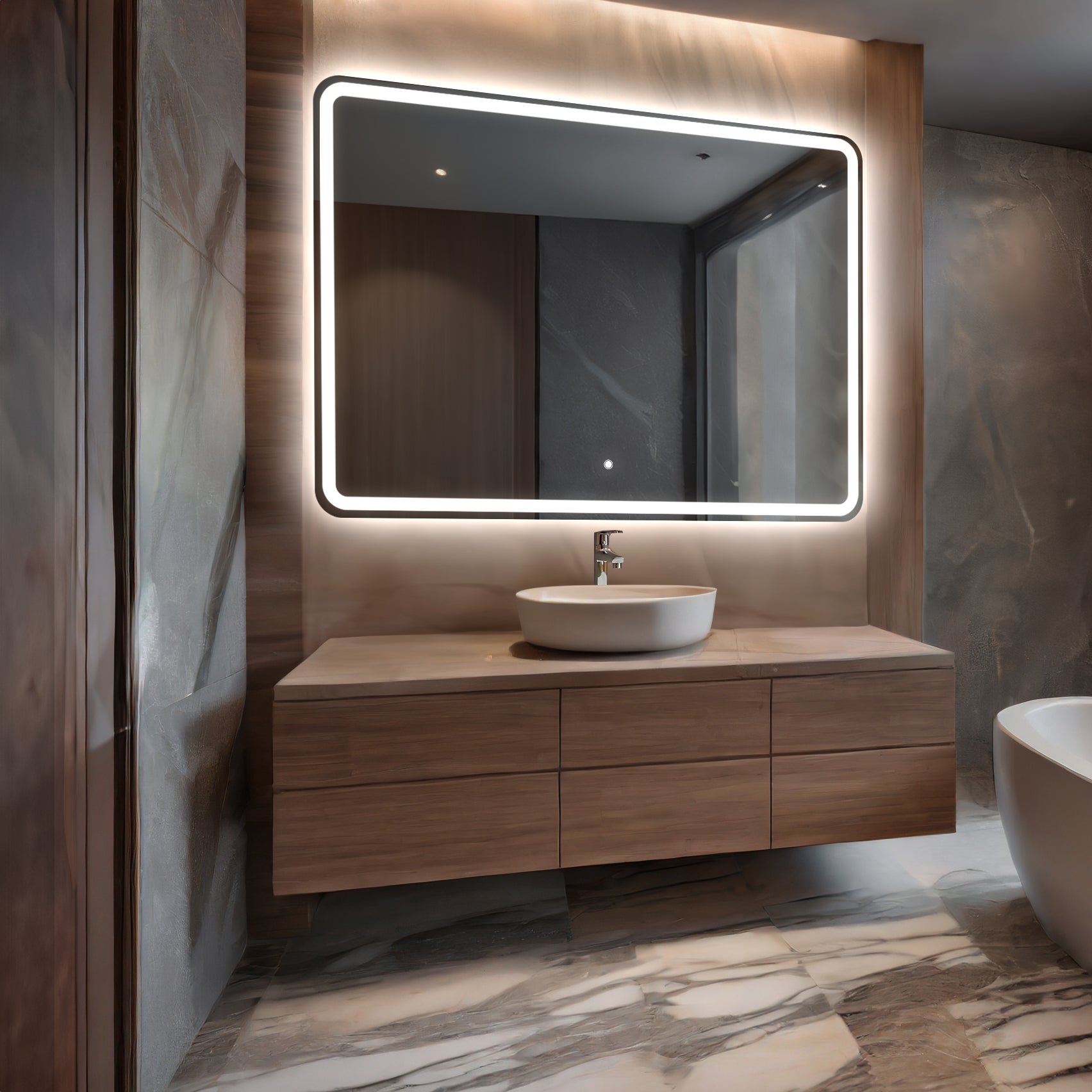 Miroir avec LED Illumination Salle de Bain - Naomi | 150x50 cm | Blanc Froid 7000K | Interrupteur Tactile - 2