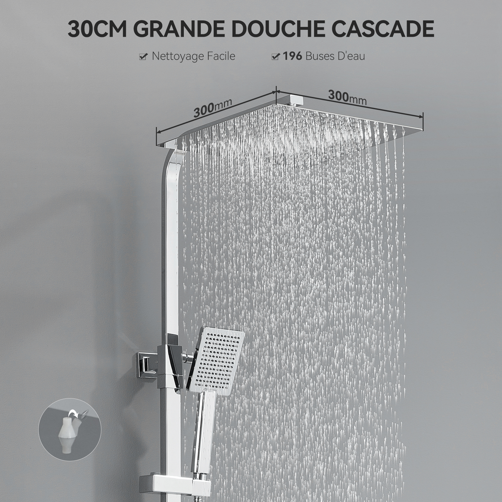 Colonne Douche Thermostatique 2 Fonctions Ensemble Douche Thermostat,Tête douche 12 pouces,Système Douche, Hauteur Réglable 96-130cm,Chromé - 4
