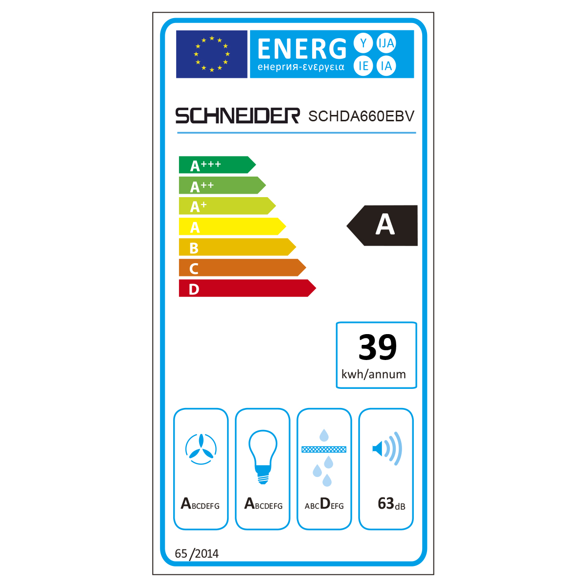 Exaustor SCHNEIDER SCHDA660EBV 60 cm, 550 m³/h, 3 velocidades + Booster, Preto/Inox - 5