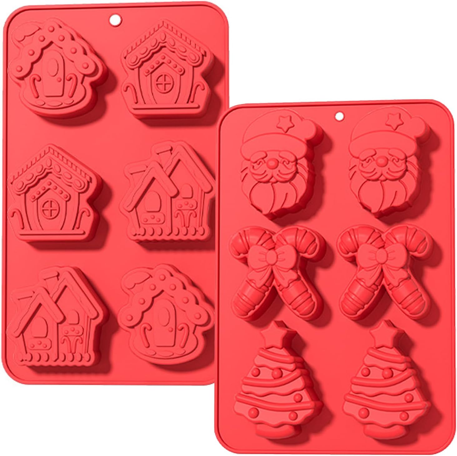 Zestaw 2 foremek na czekoladki świąteczne, silikonowa foremka do cukierków z 6 wnękami, forma do ciasta o świątecznych kształtach, przeznaczona do prz