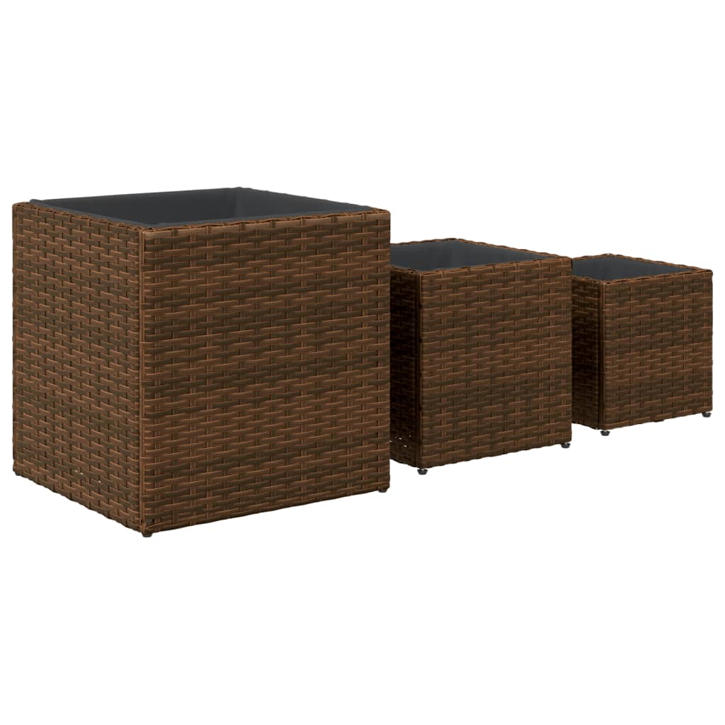 Jardinière bac lit surélevé plantes fleurs jardin terrasses d'extérieur 3 pcs résine tressée marron 02_0038886 - 4