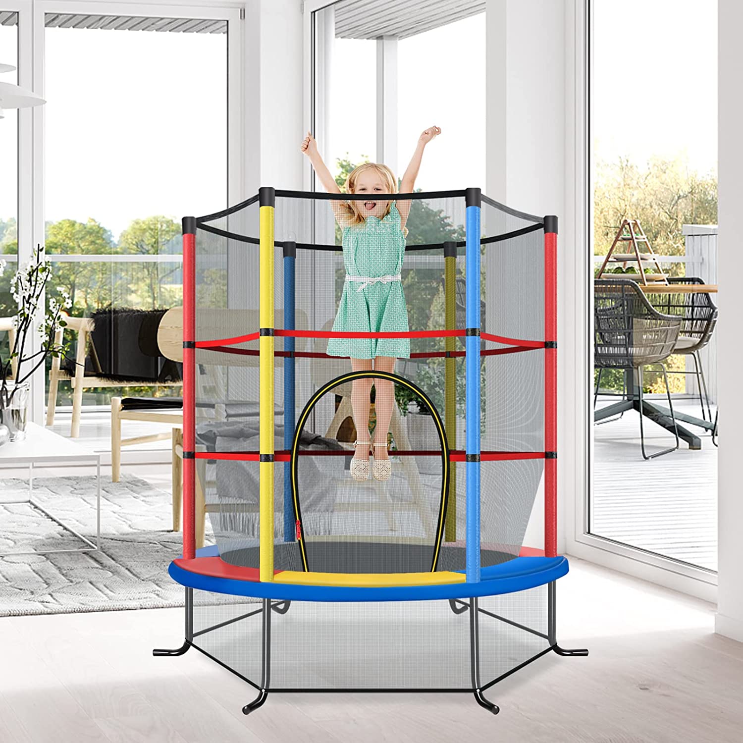LIFEZEAL Cama Elástica Infantil Con Red De Seguridad – Trampolín De 165 Cm Para Niños De 3 A 6 Años | Carga Estática 135 Kg | Ideal Para Interior Y Exterior