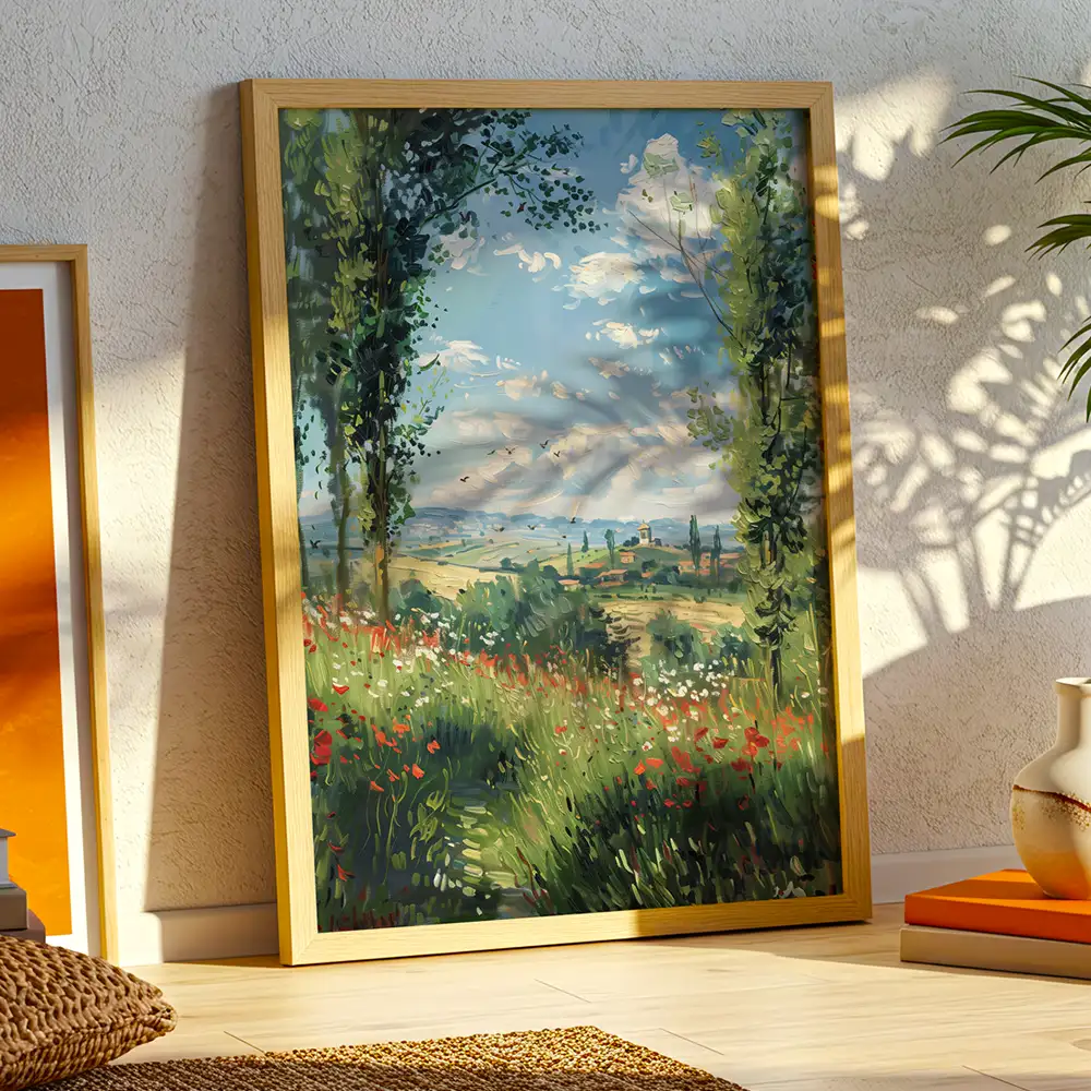 Tableau Toile Imprimée 90x60cm - Paysage De Champs - Décoration Murale Intérieur/extérieur