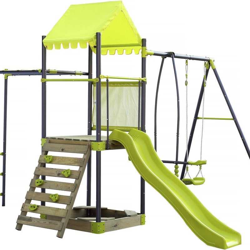 Metalowa huśtawka "Lucien" ze zjeżdżalnią i piaskownicą - zielona