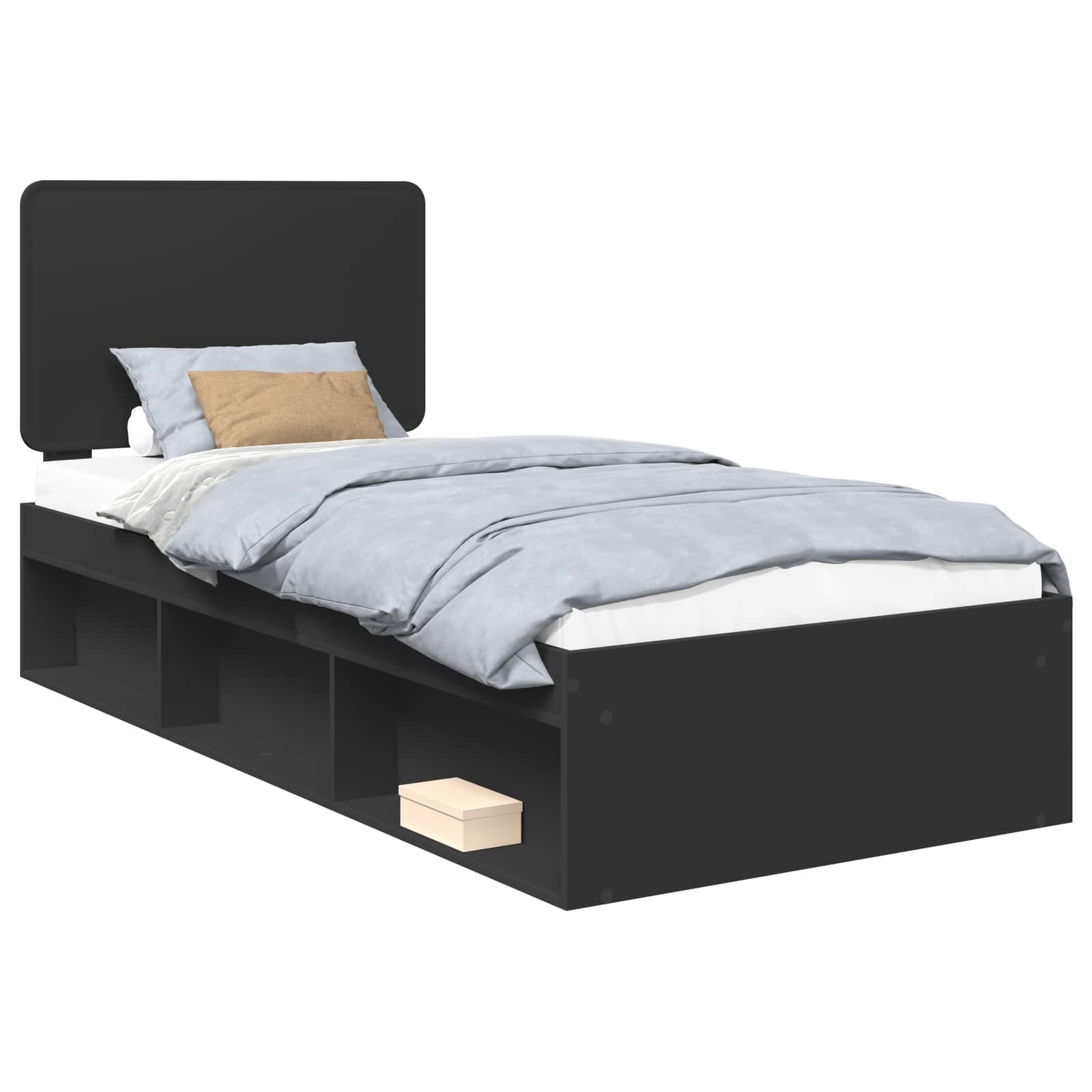 Cadre de lit noir 75 x 190 cm en bois de pin massif - 2