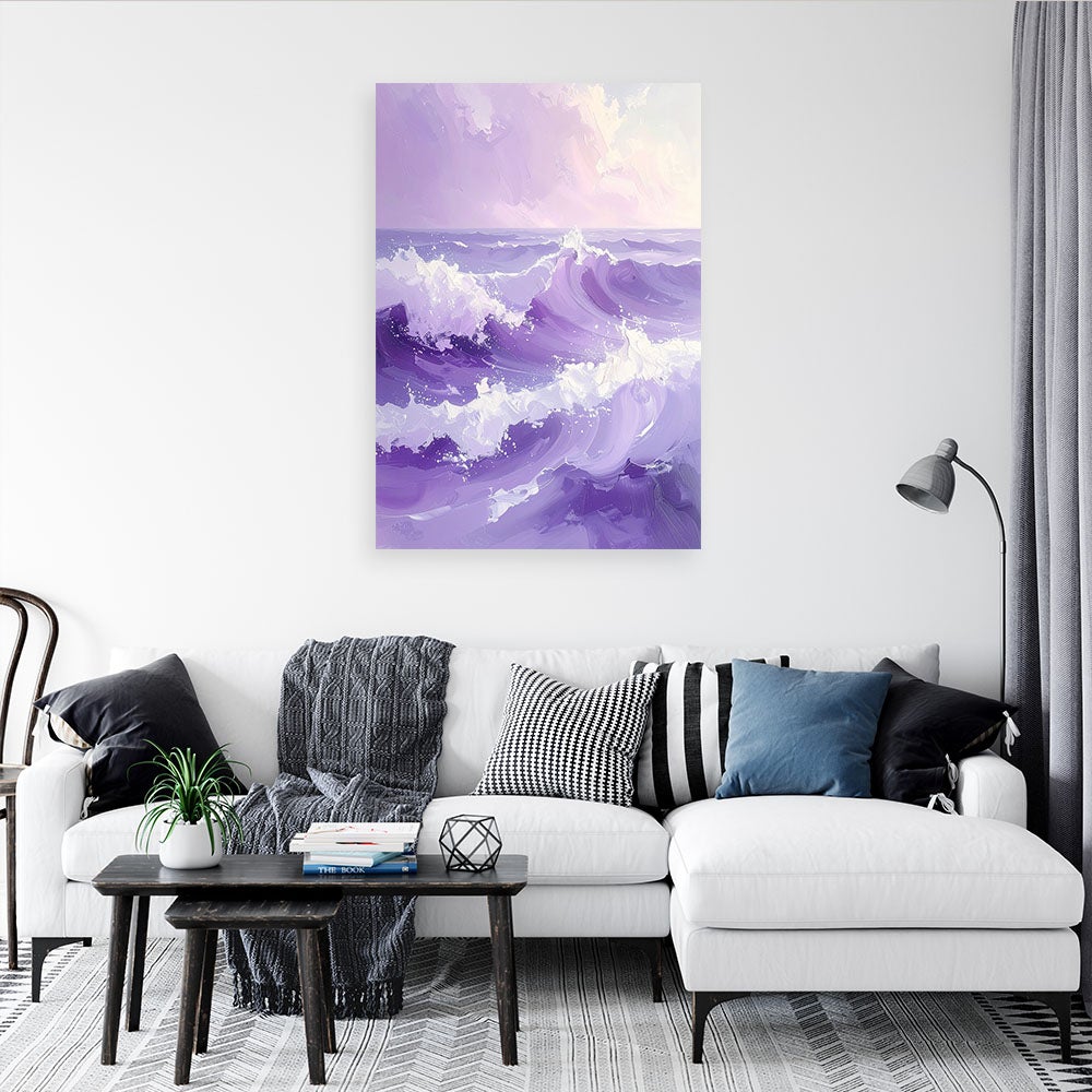 Obraz do salonu sypialni, Morze i Fale Nowoczesny Pastelowy Pejzaż Fioletowy 70x100 - 2