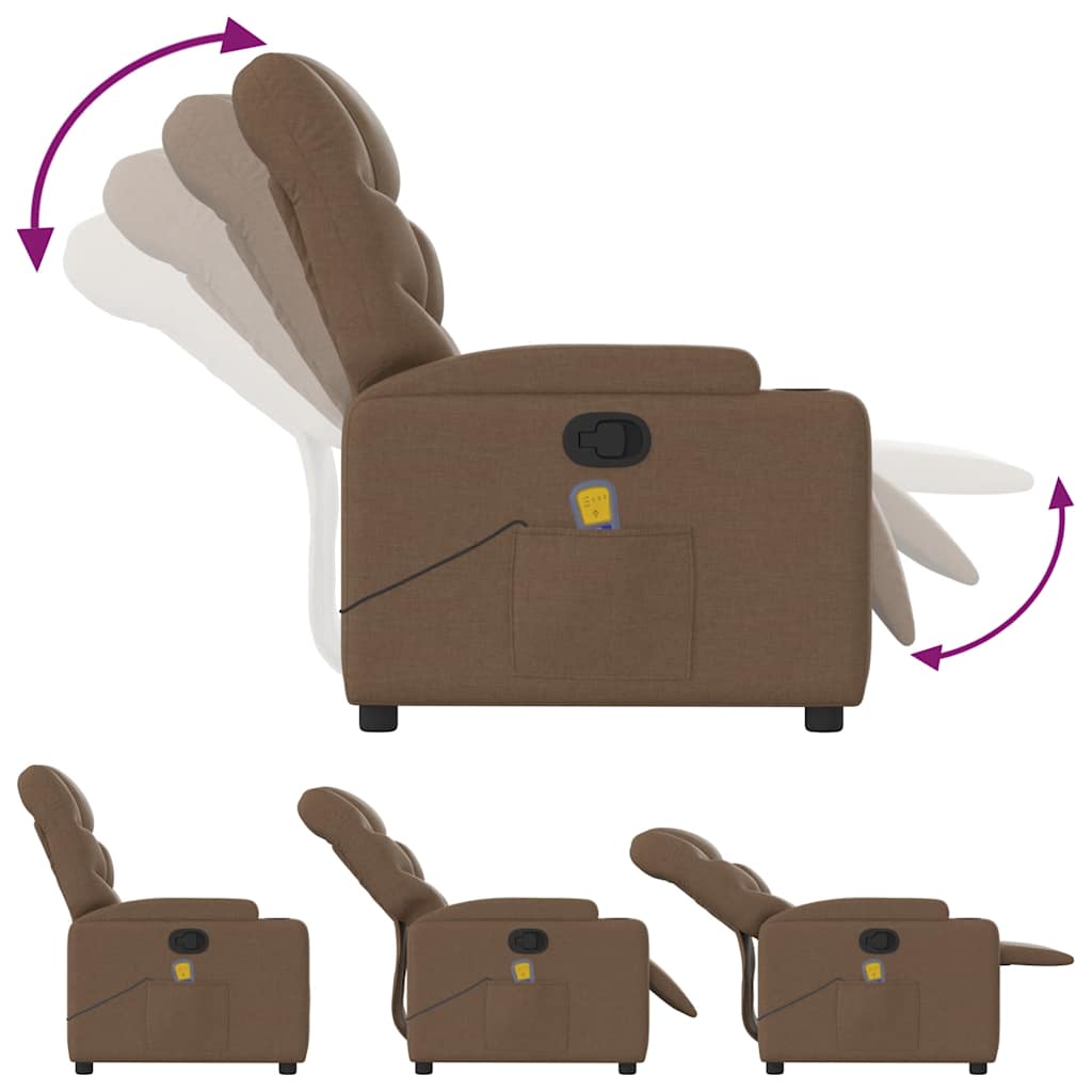 vidaXL Fauteuil de massage inclinable Marron Tissu - 7