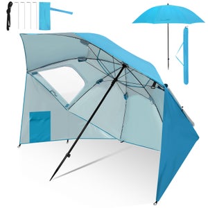 Parasol De Plage AQUASTIC OMBRELO - 160x190 Cm, Bleu Marine, Coupe-vent, Polyester Et Fibre De Verre, Transport Facile