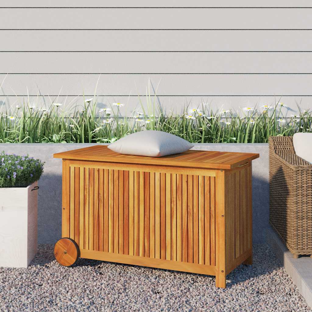 Coffre de jardin à roulettes, en bois d'acacia massif, 90 x 50 x 58 cm - COMFORTXL - 2