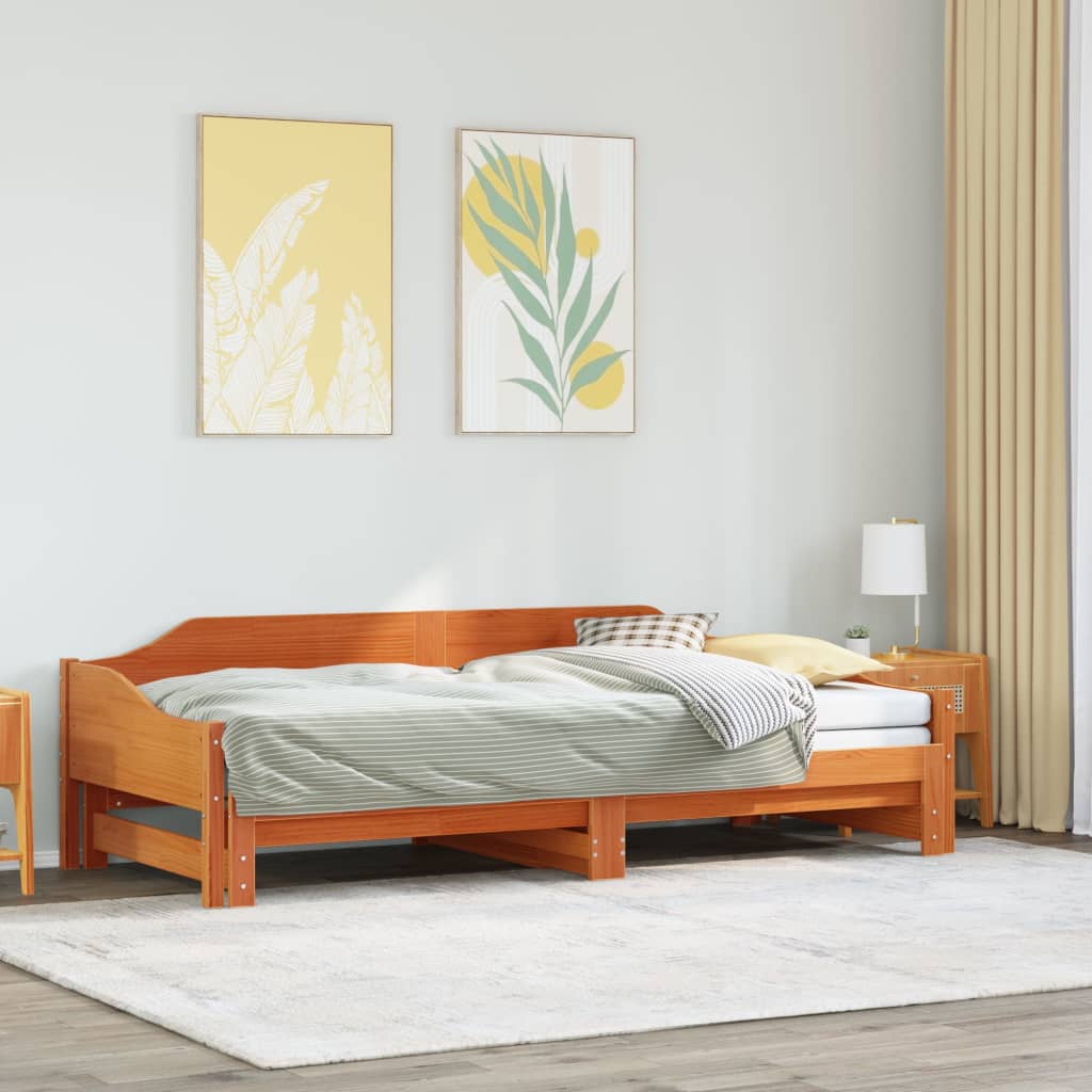 Łóżko Dzienne Rozsuwane Sofa Rama Łóżka Drewniana Brąz 80x200 cm