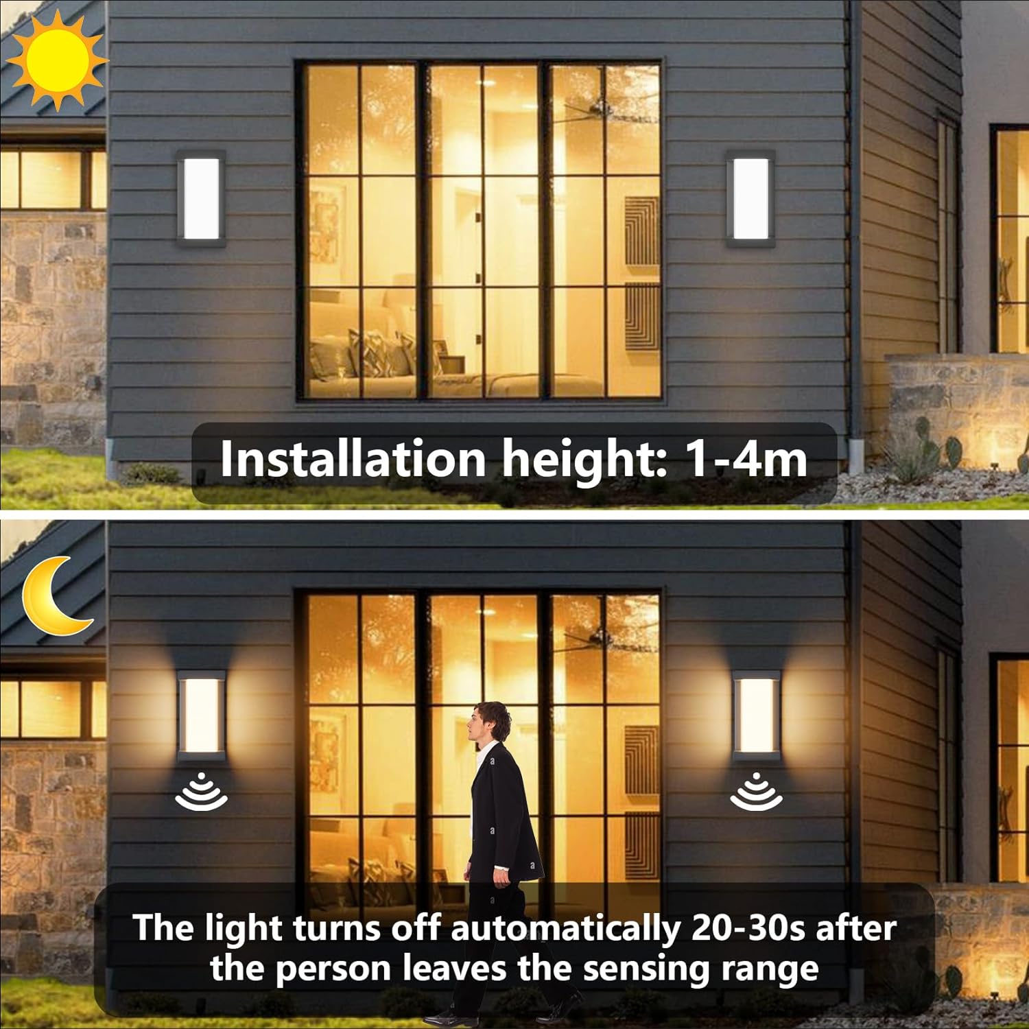 Applique murale LED--2pcs 18W Applique murale avec détecteur de mouvement, IP65 Waterproof Wall Light, 3000K, 1200 Lumens - 3