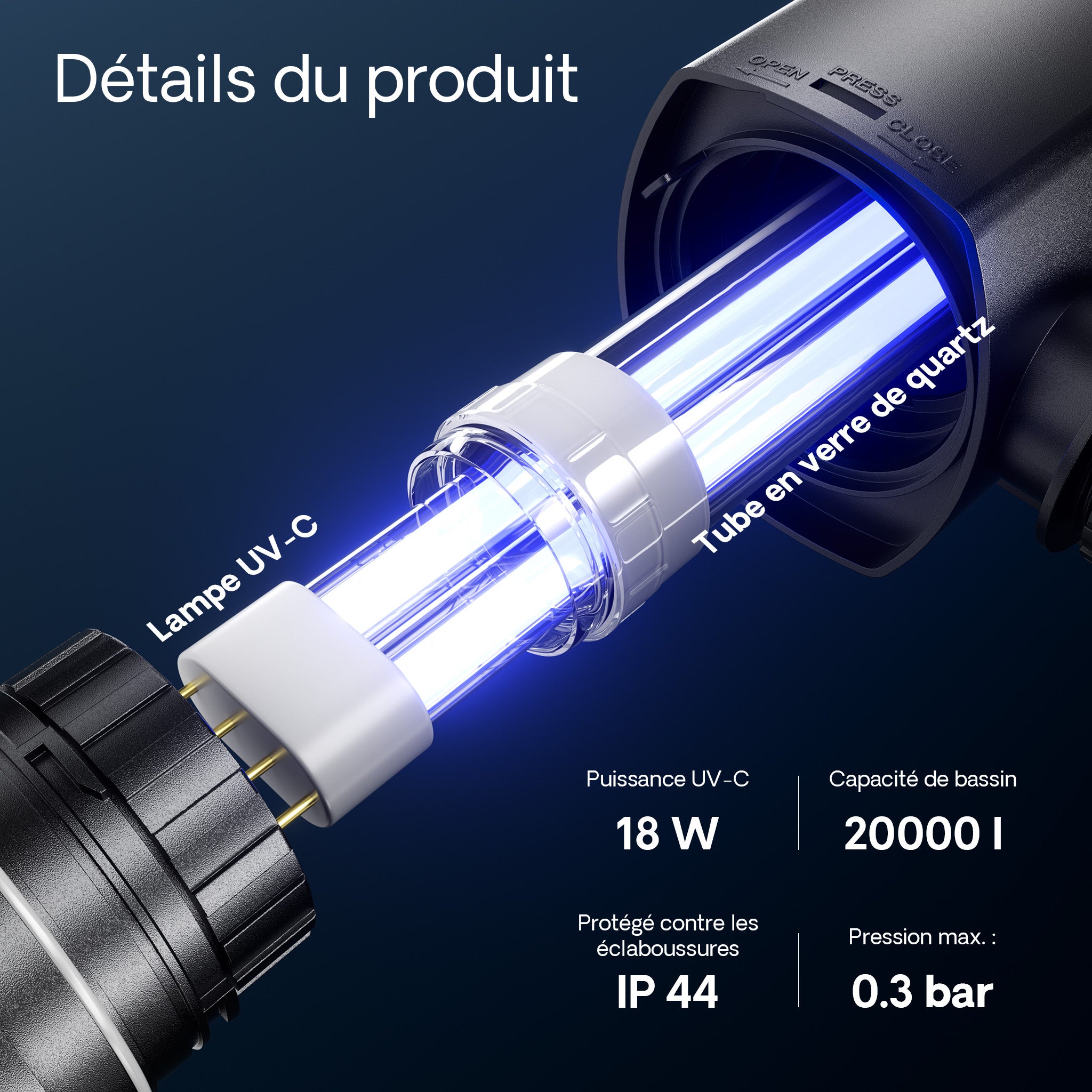 CUV-218 Stérilisateur Clarificateur de bassins ou d’étang - débit max. de 2500 l/h - avec Lampe rayons UV-C 18 W - pour Poissons et plantes… SunSun... - 6