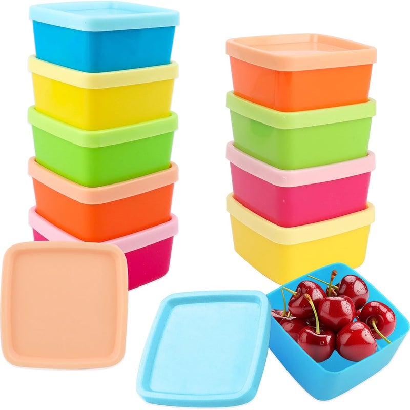 10 małych kwadratowych pojemników z pokrywkami, 5 kolorów, miniaturowe plastikowe pojemniki do przechowywania żywności na sosy, dipy, przyprawy, jogur